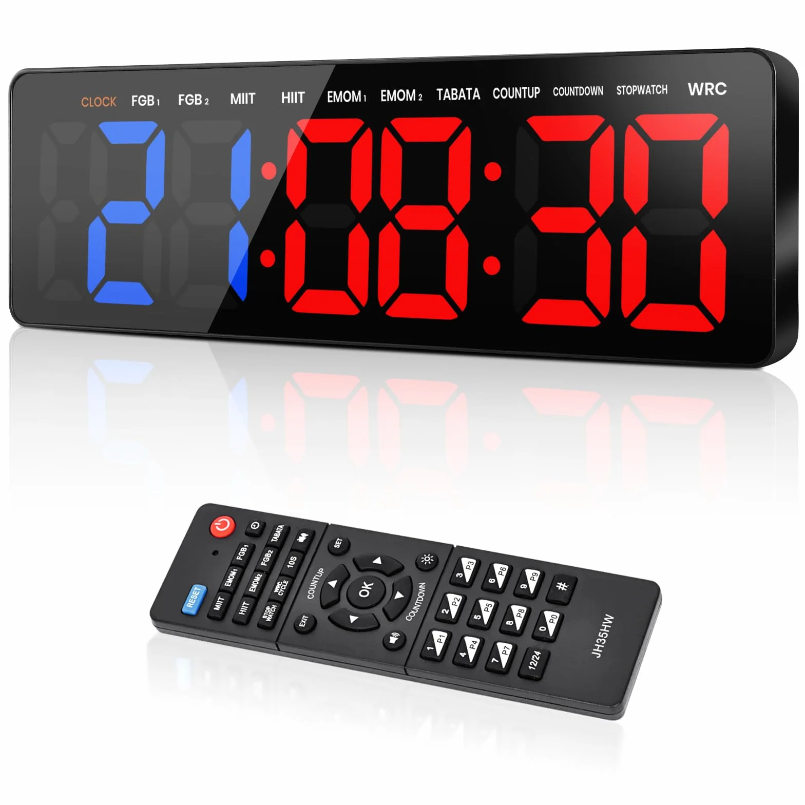 Temporizador de Gimnasio LED 16.5" Grande Reloj de Pared Digital con Countdown & Up Cronómetro, Brillo y Volumen Ajustable, Control Remoto