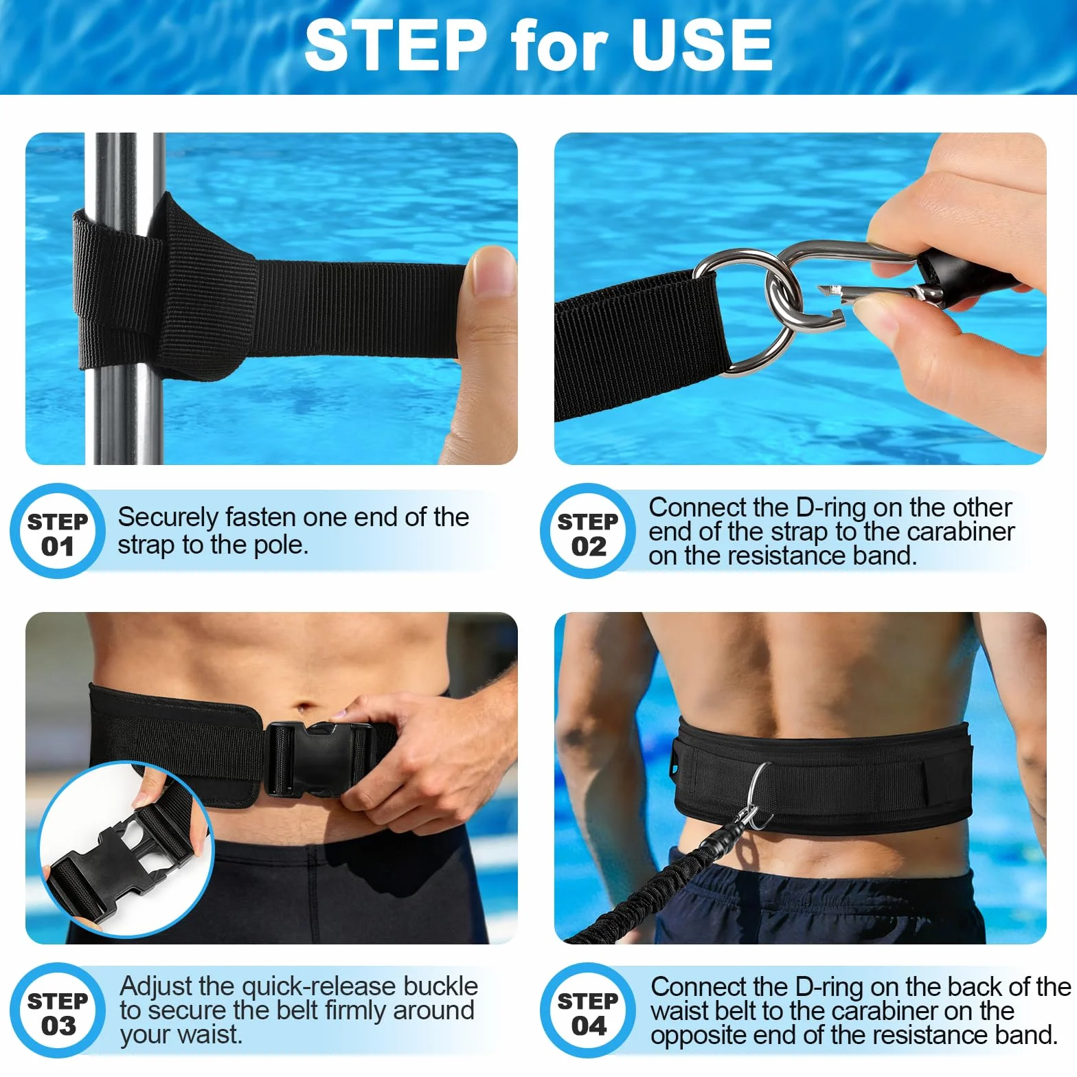 Nadathlon Cinturón de Natación Elástico 2,5-7,5M Látex Natural Acolchado Negro
