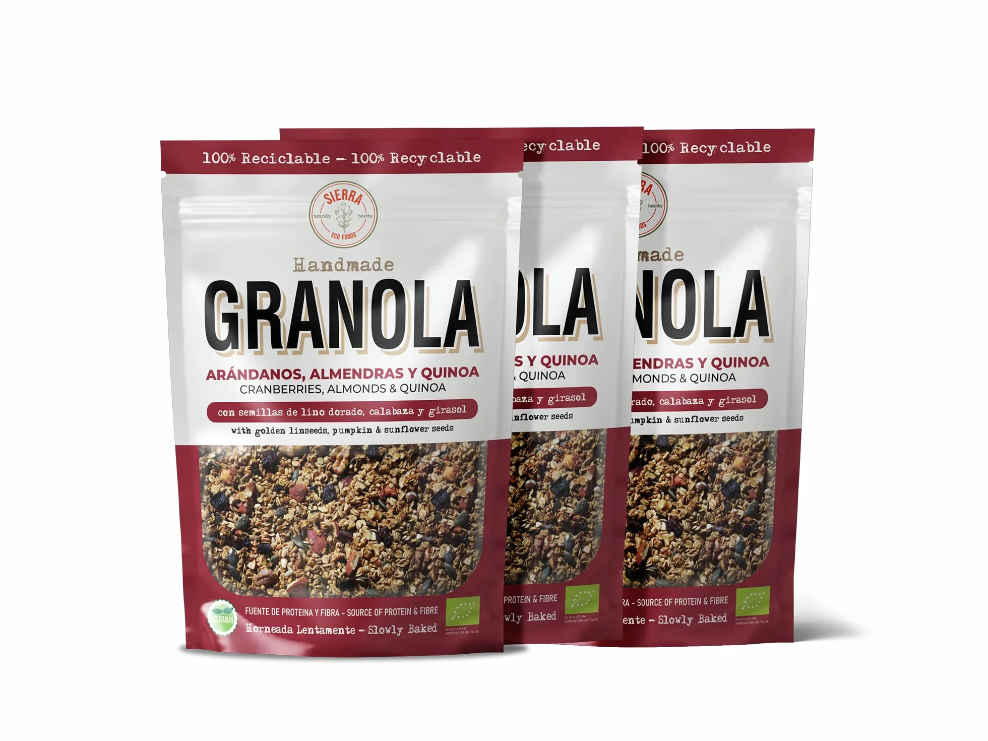 Granola con Arándanos, Almendras, Nueces, Quinoa y Miel de Abeja, Avena Integral, Semillas de Lino, Girasol y Calabaza, Pack 3 x 300g (900g)