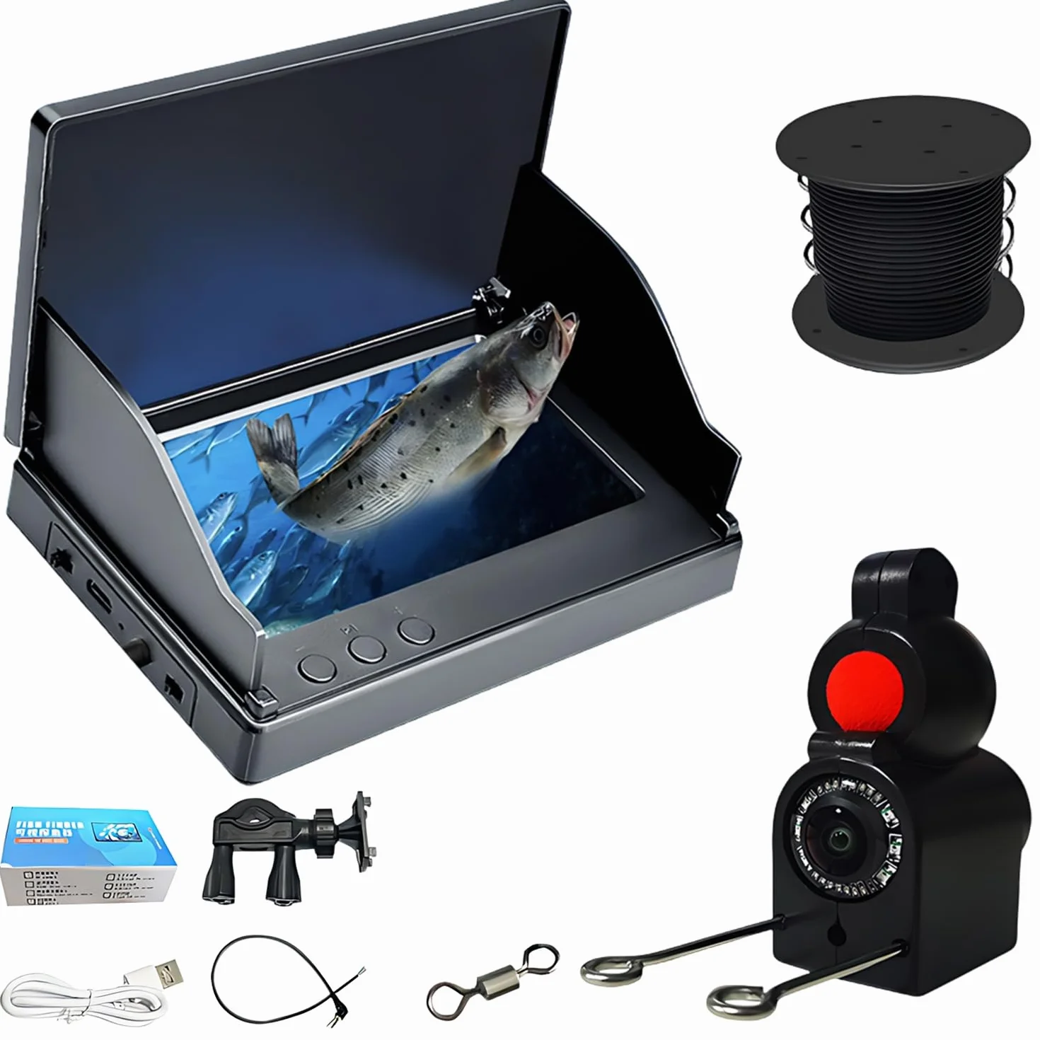 Cámara subacuática para pesca con pantalla IPS 4,3 pulgadas, cable 30 m, gran angular 220°, visión nocturna