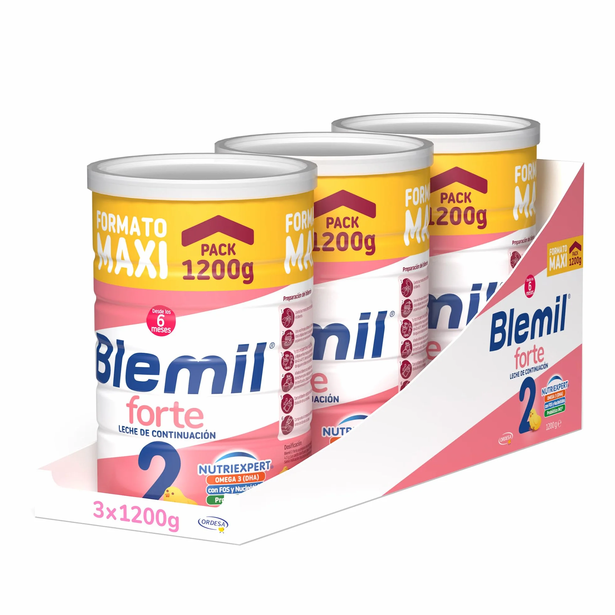 Blemil 2 Forte 3PACK | 3 Botes de 1200g | Leche de Continuación en polvo para Bebé Desde los 6 Meses - Amazon Exclusive