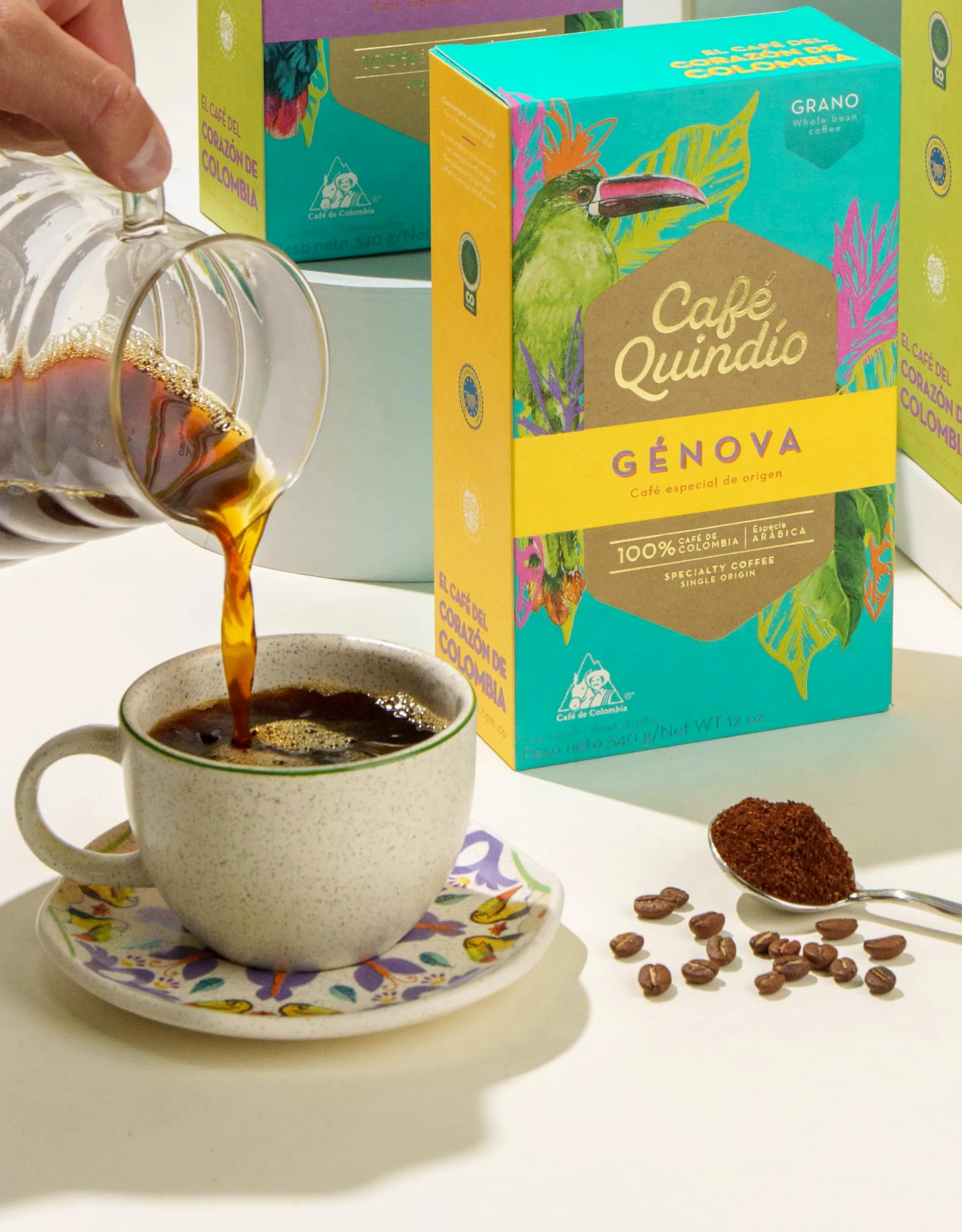 Café Quindío - Cafe Especialidad Molido, 100% Arábica Colombia | Origin único, SCA 87.68, tueste medio, ideal para cafetera goteo, prensa francesa o V60 (340 g, Caramelo)