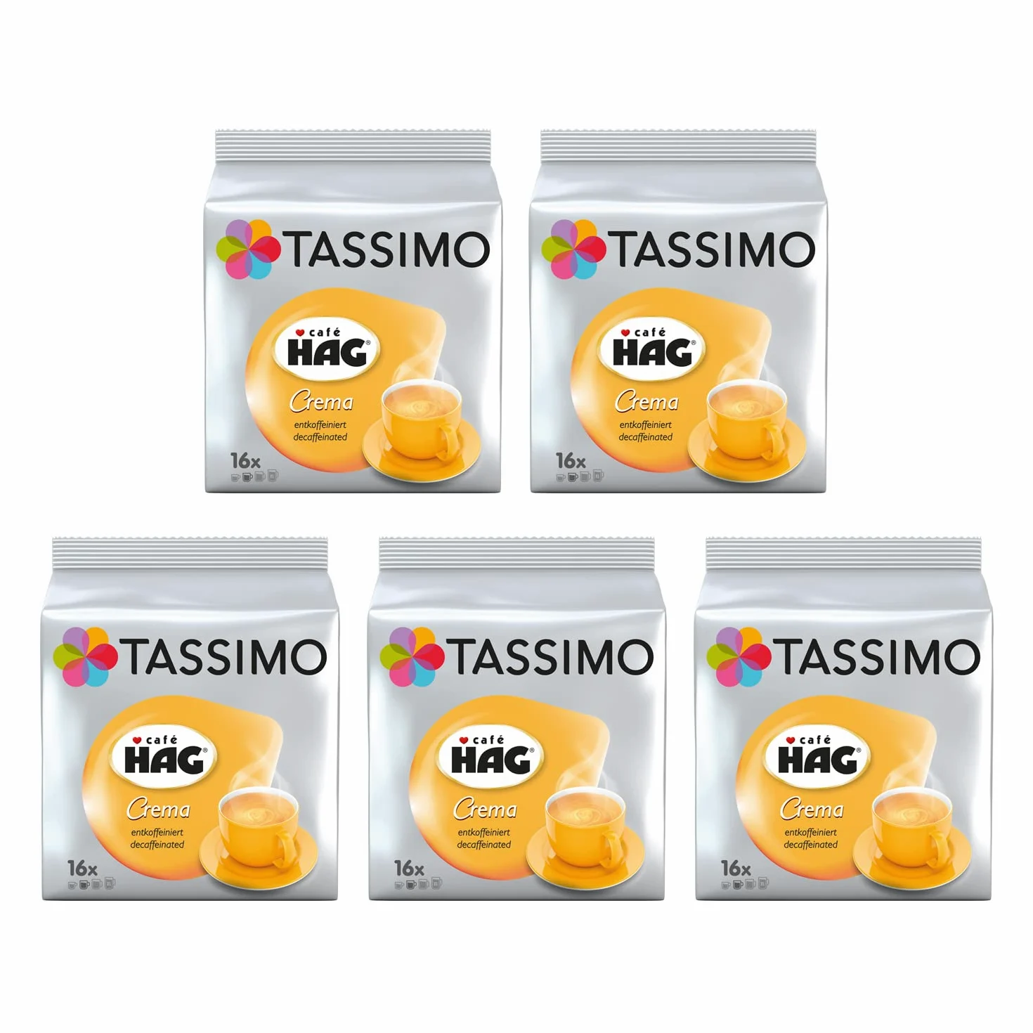 Tassimo Café HAG Crema Decaffeinato Cápsulas de Café - 5 Paquetes (80 Porciones)