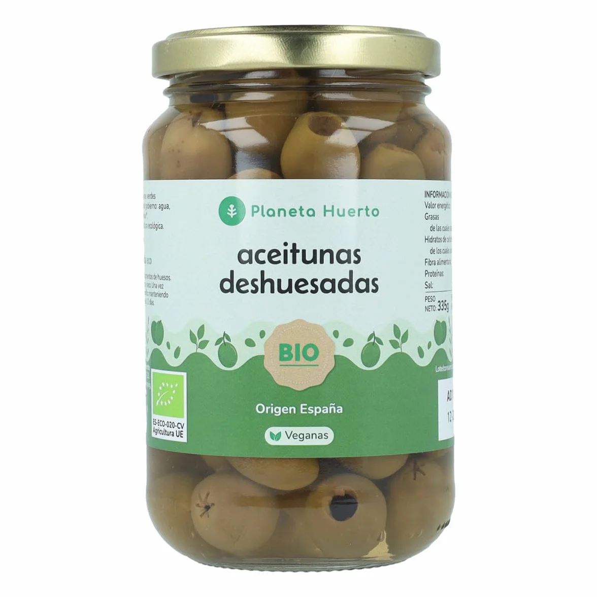 PLANETA HUERTO | Aceitunas verdes deshuesadas ecológicas Eco 335 g - Aceitunas Conservadas en salmuera natural con limón, 100% agricultura ecológica