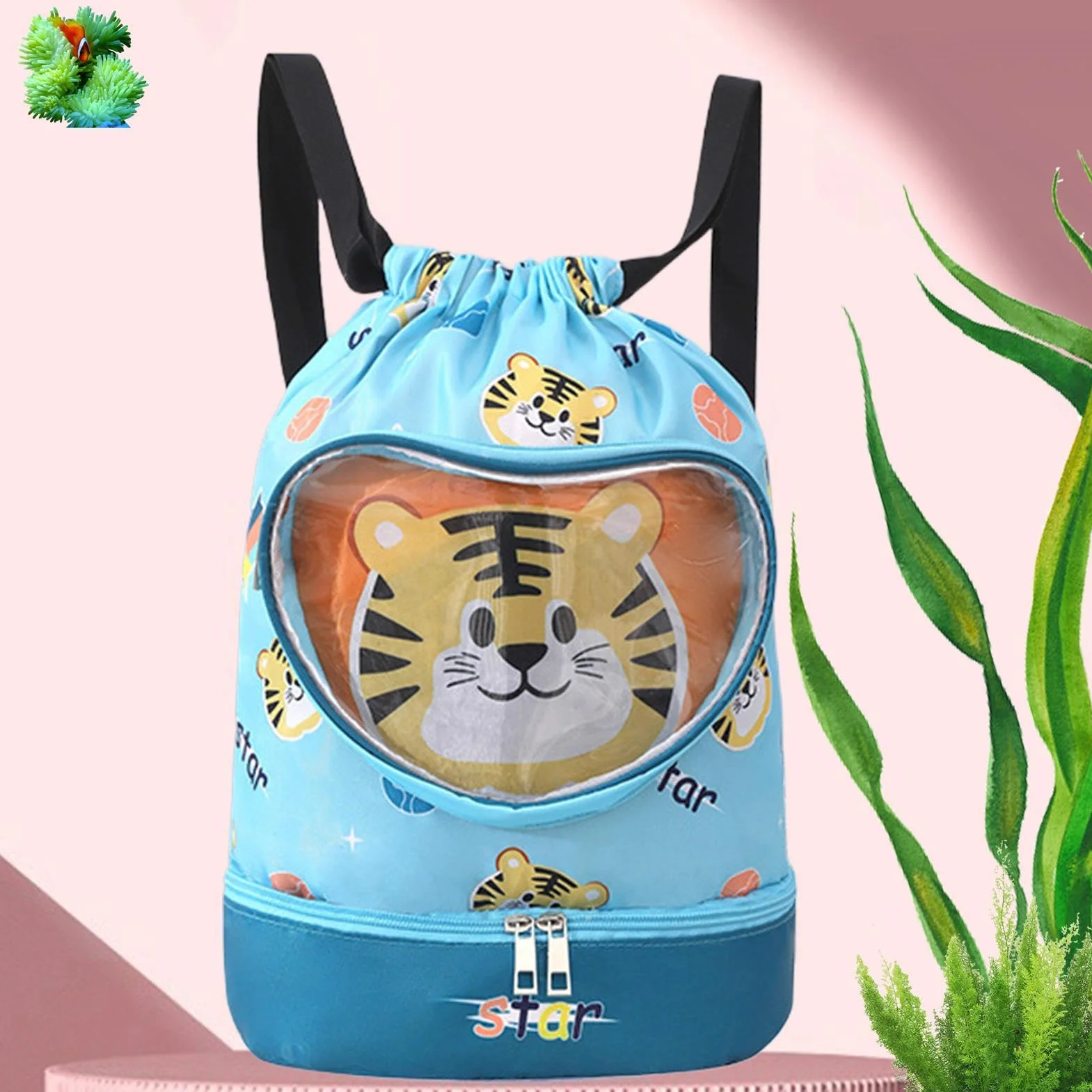 Mochila Impermeable para Niños Bolsa de Natación Compartimento Seco/Húmedo Ligera Cordón Playa Piscina Viajes
