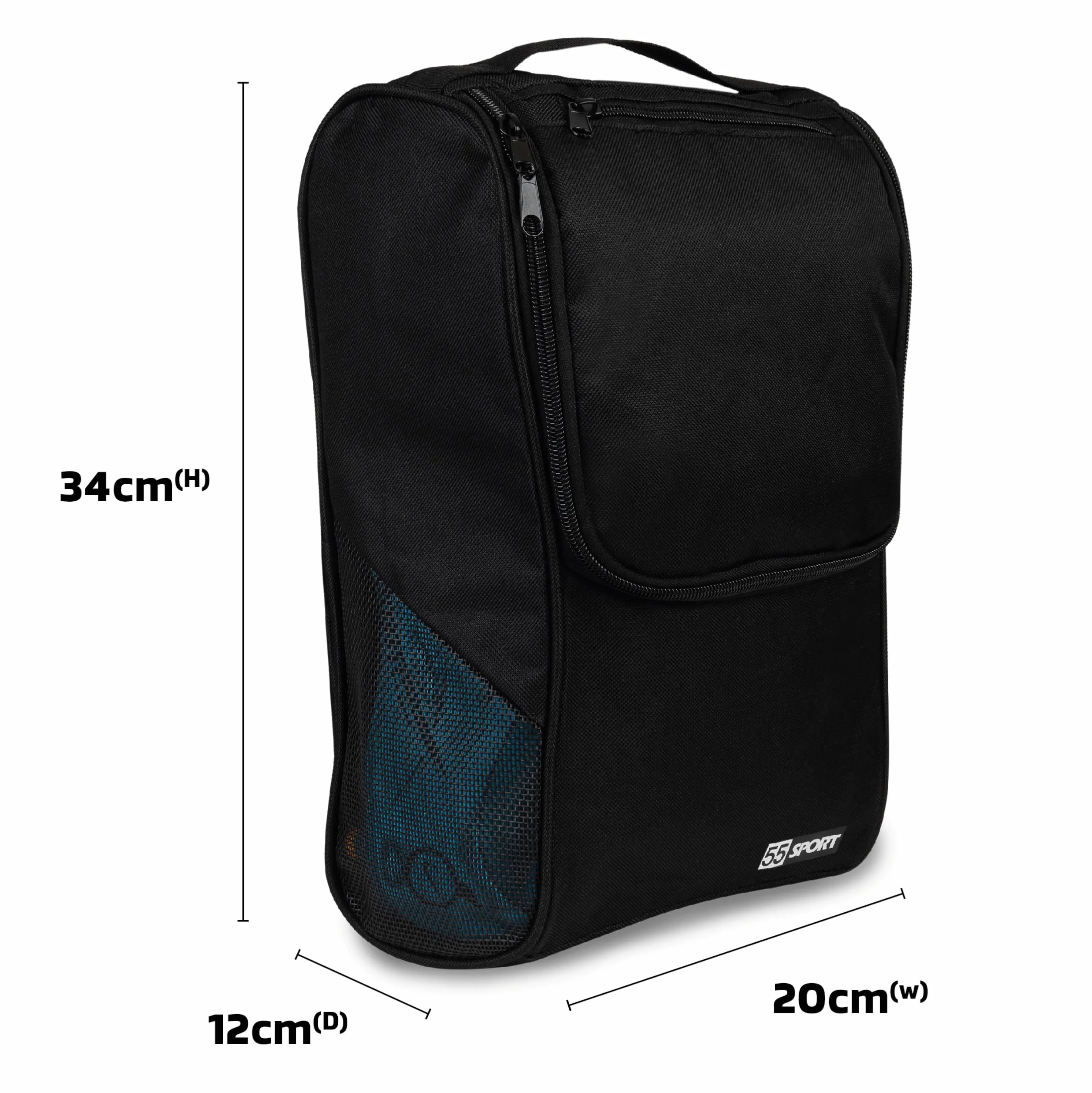 Ventilated Shoe Bag with Zipped Pocket Black