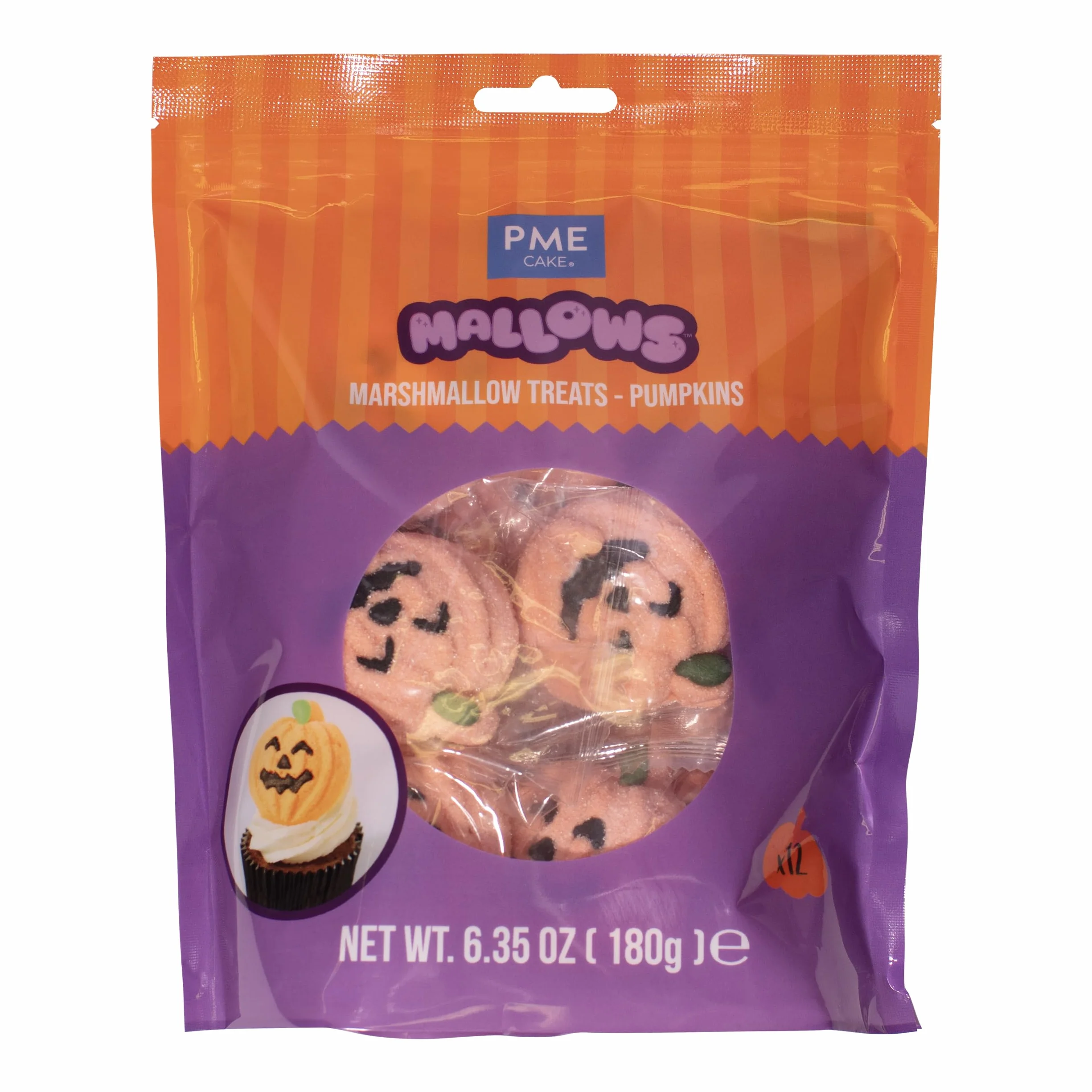 Topper de Malvavisco para Pasteles de Halloween – Set de 12 Calabazas (180g)