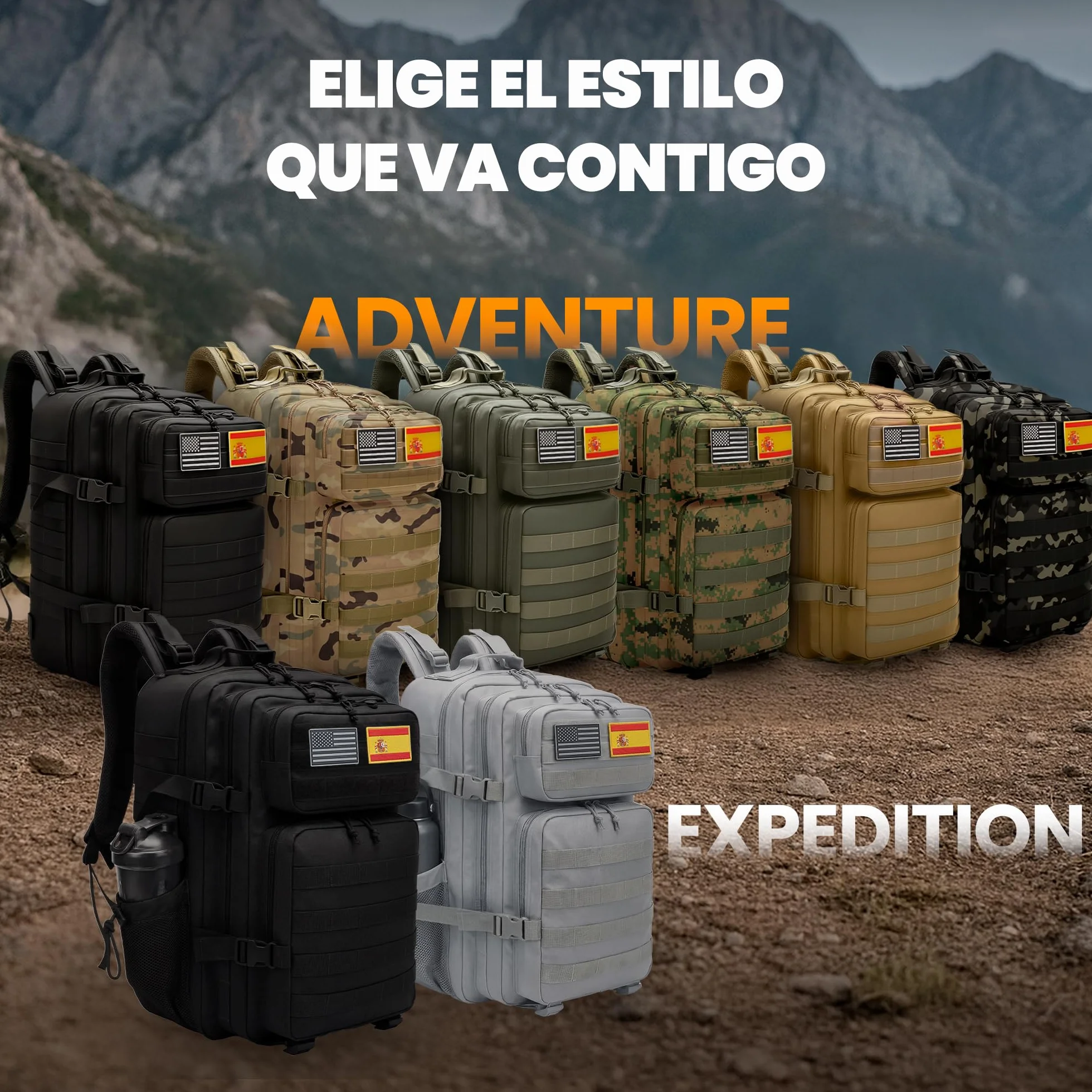 Mochila Táctica Militar 45L Sistema Molle Oxford 900D Negro para Caza Senderismo Viaje Crossfit