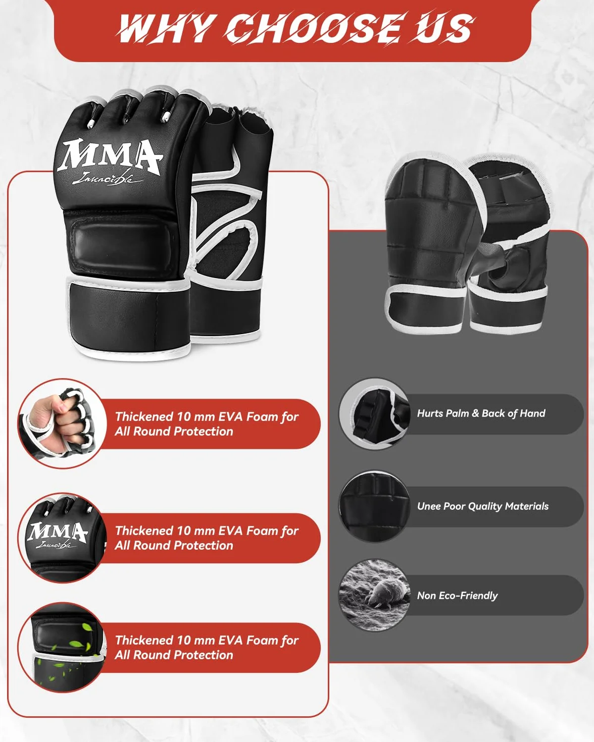 Guantillas MMA y Guantes de Boxeo Semidedos Ajustables Transpirables para Kickboxing Entrenamiento