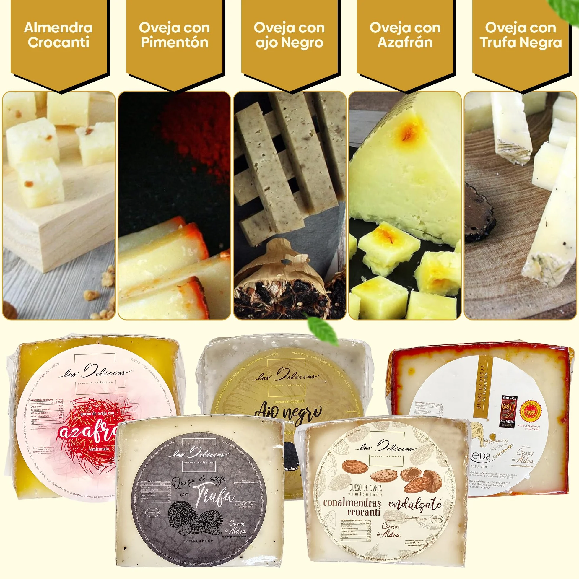 QUESOS LA ALDEA Caja Regalo Gourmet queso de Oveja 950g 5 Cuñas Artesanales Semi Curado