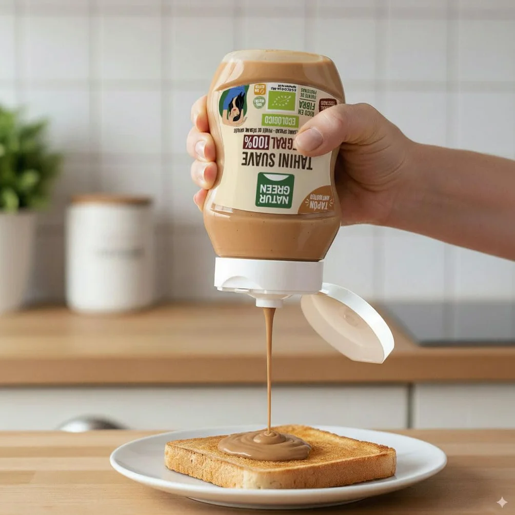 NaturGreen - Tahini Suave Integral Bio, 270 g, Tapón Antigoteo, Puré de Sésamo 100% Ecológico, Textura Cremosa, Rico en Fibra, Sin Gluten ni Azúcares, Fuente de Proteínas, Recetas Saludables