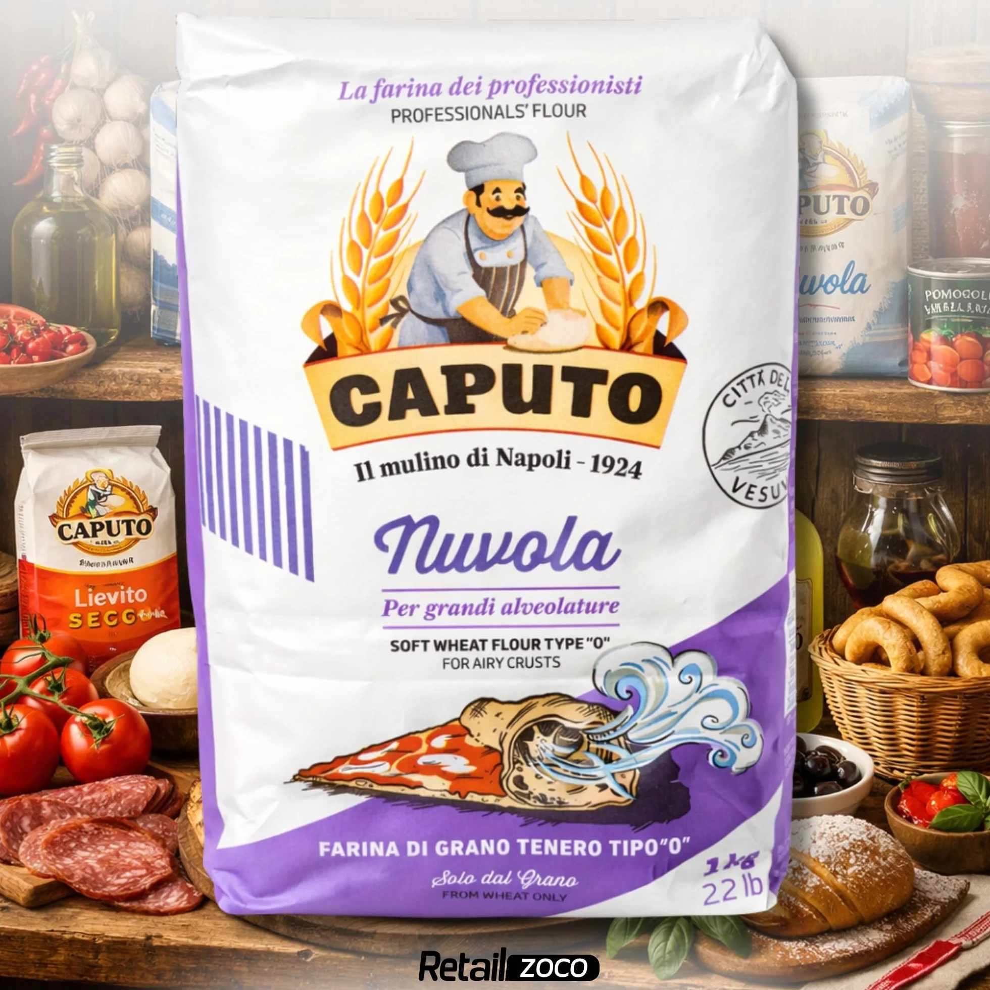Harina Caputo Nuvola Pizzeria, Origen Italiana, ideal para masas ligeras con grandes cavidades, gran volumen, Recomendado para la clásica pizza napolitana, Tipo Harina 0, Contiene 1 unidad de 1 Kg
