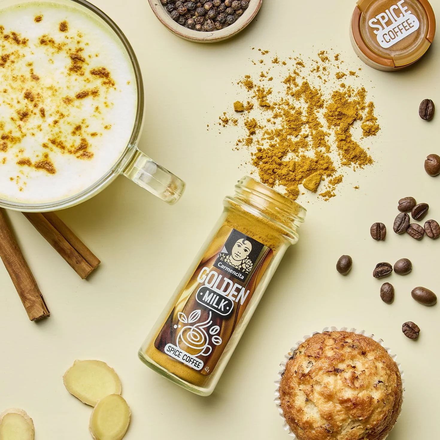 Carmencita Golden Milk, Mezcla de Especias para Café, Sin Gluten, 42 g