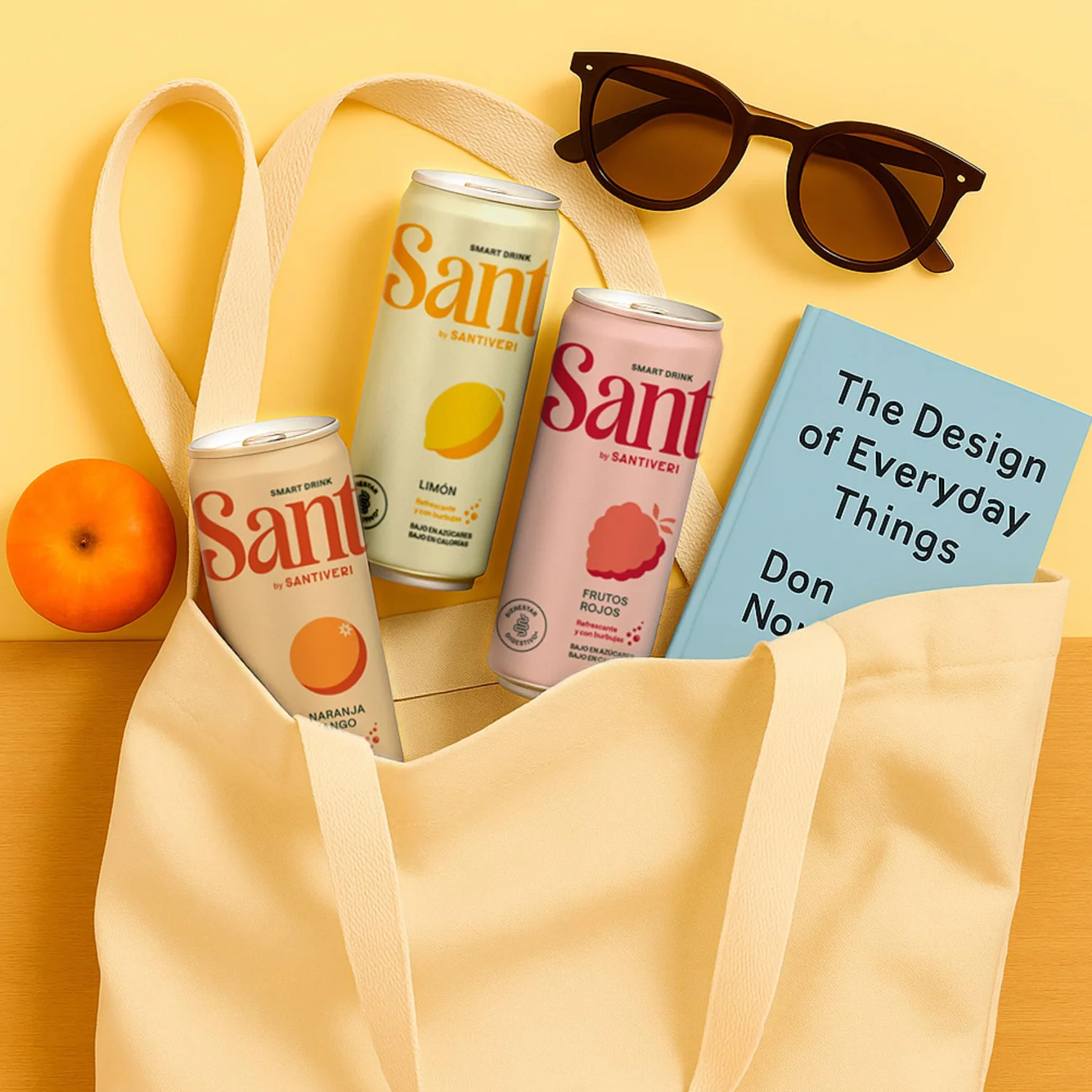 Santiveri - SANT Smart Drink, Bebida con Zumo Natural de Frutas y Fibra Prebiótica, Bajo en Calorías, Sin Azúcares, Ni Edulcorantes Artificiales - 12 Latas x 330 ml (Pack de 12, Naranja-Mango)