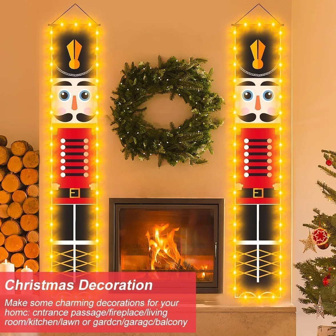 Decoraciones Navideñas de Cascanueces Pancartas con Luz 1 par 32 x 180 cm para Exterior