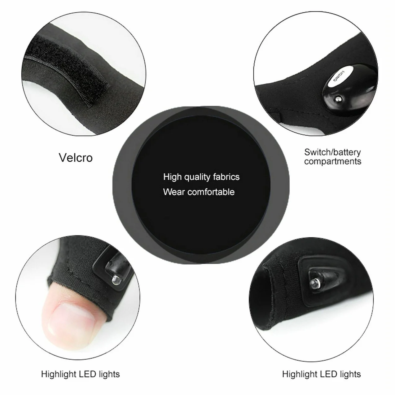 GuDoQi Guantes de Pesca LED Linterna para Acampar y Supervivencia 2 Piezas