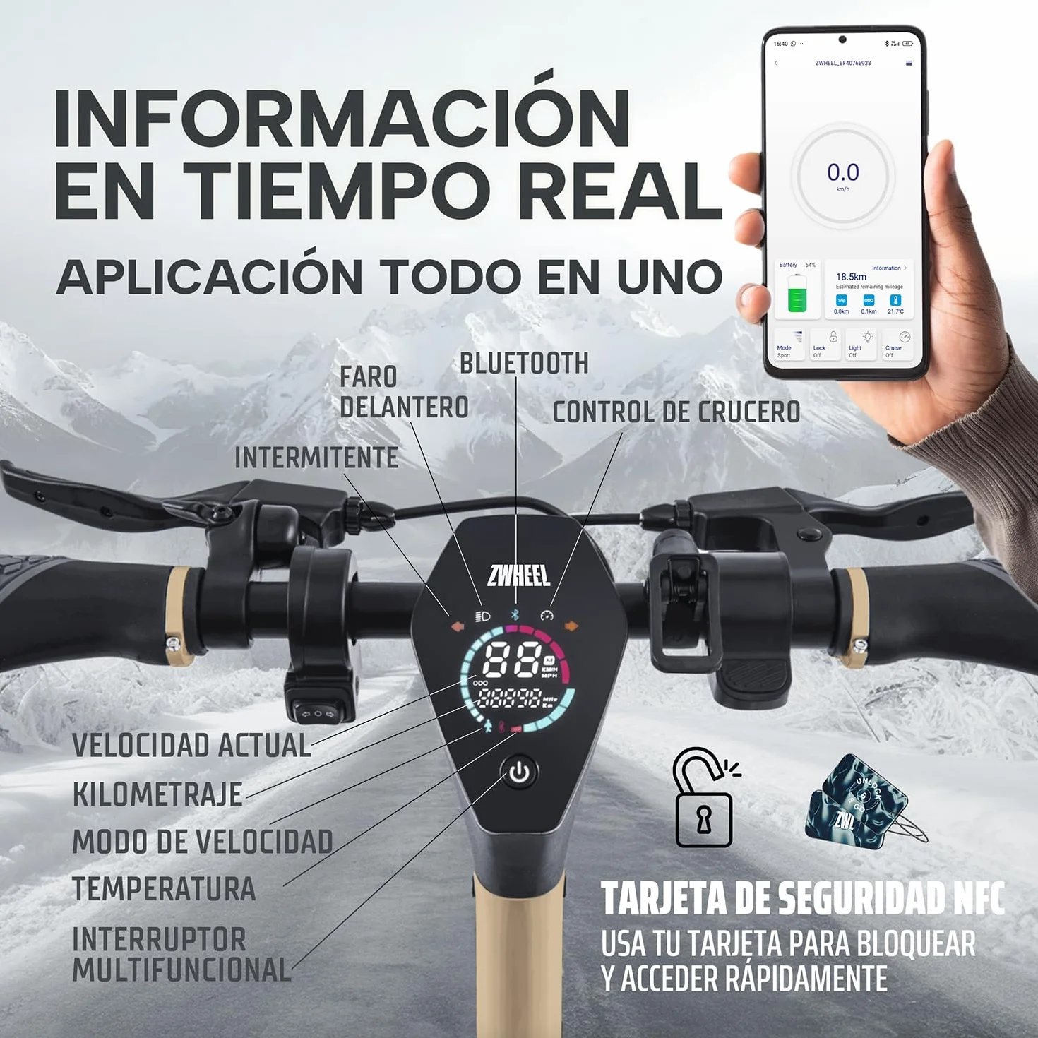 Patinete Eléctrico Adultos Homologado DGT 800W 50km Autonomía IP54 Ruedas 10" Llave NFC Intermitentes Doble Suspensión Frenos AER