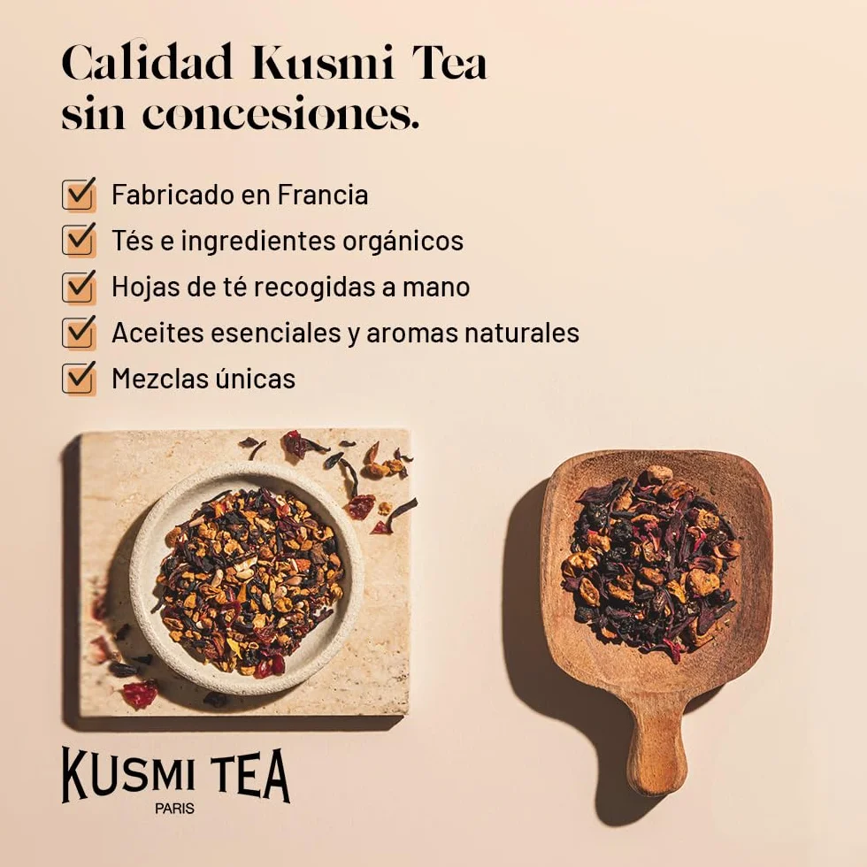 Kusmi Tea Surtido de Té Verde Orgánico para Regalo con Colador - Cesta 5 Latas 25 g