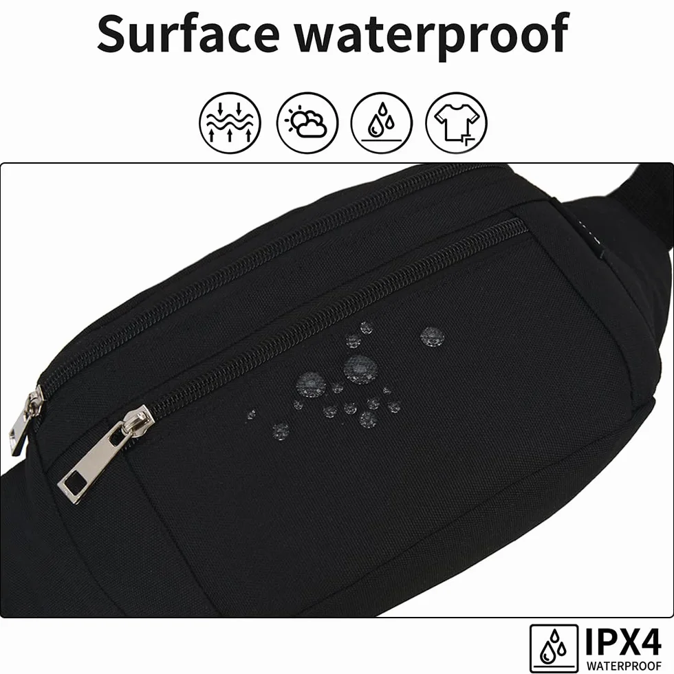 Riñoneras Deportivas Ajustables para Hombre y Mujer, Bolsa Bandolera para Gimnasio, Viajes, Correr, Senderismo (Negro)