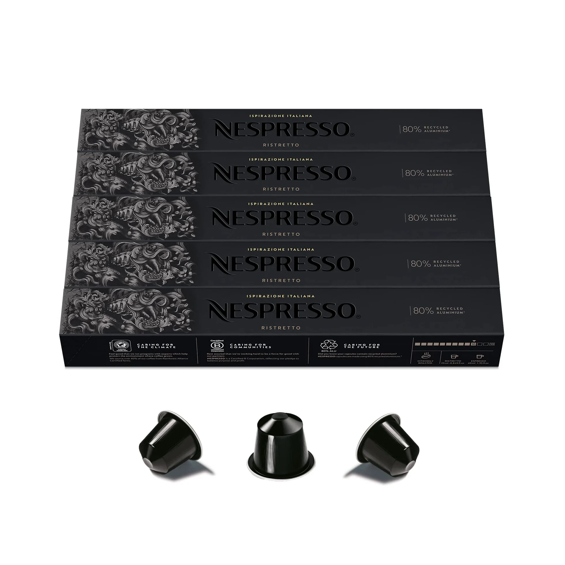 Nespresso Original Cápsulas de Café Ristretto, 50 Cápsulas para Máquina de Café, Cafetera, Tueste Intenso con Notas Afrutadas