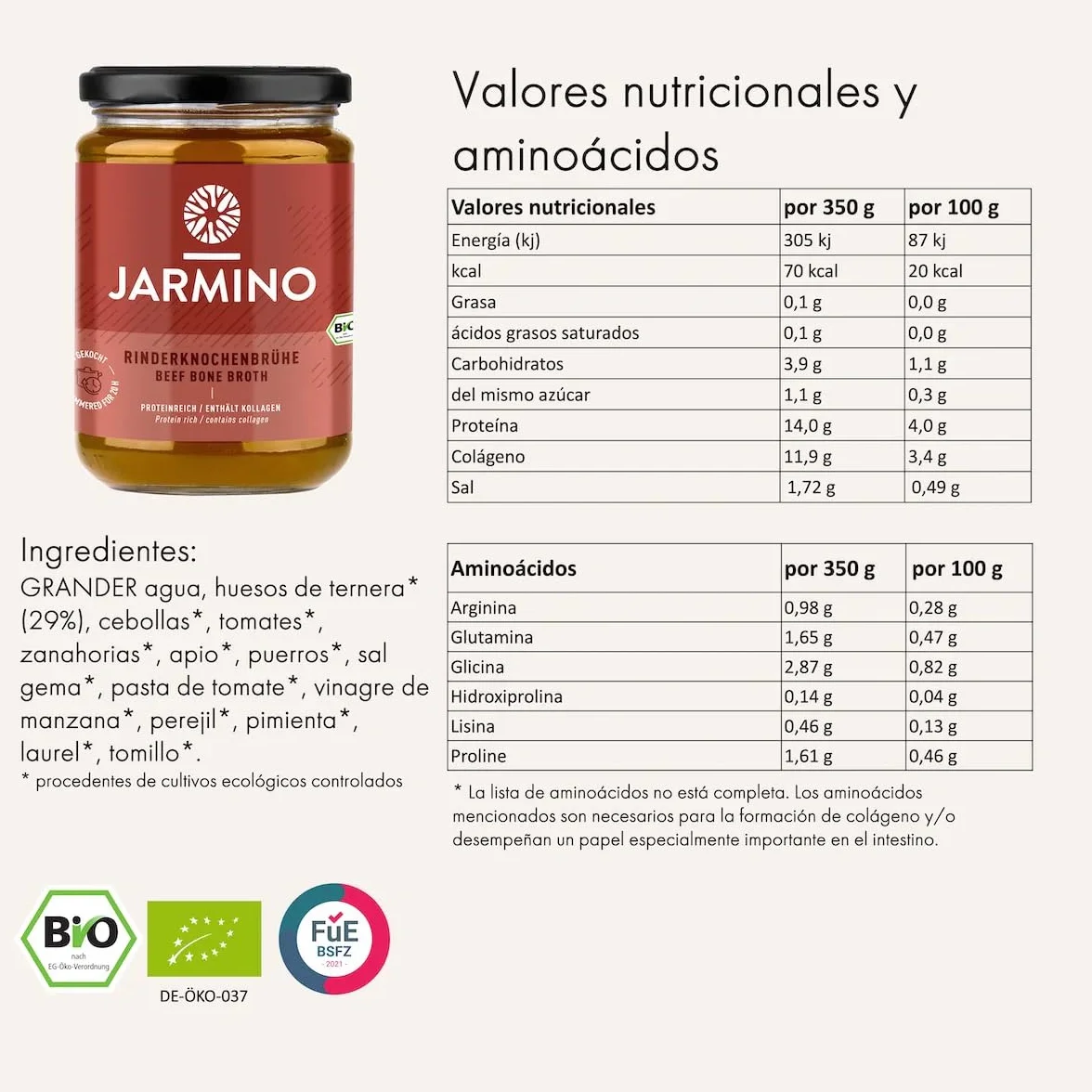 BONE BROTH caldo de hueso de carne ecológico en tarros / ganado alimentado con hierba / colágeno y ácido hialurónico naturales / caldo de hueso (4 x 350 ml)