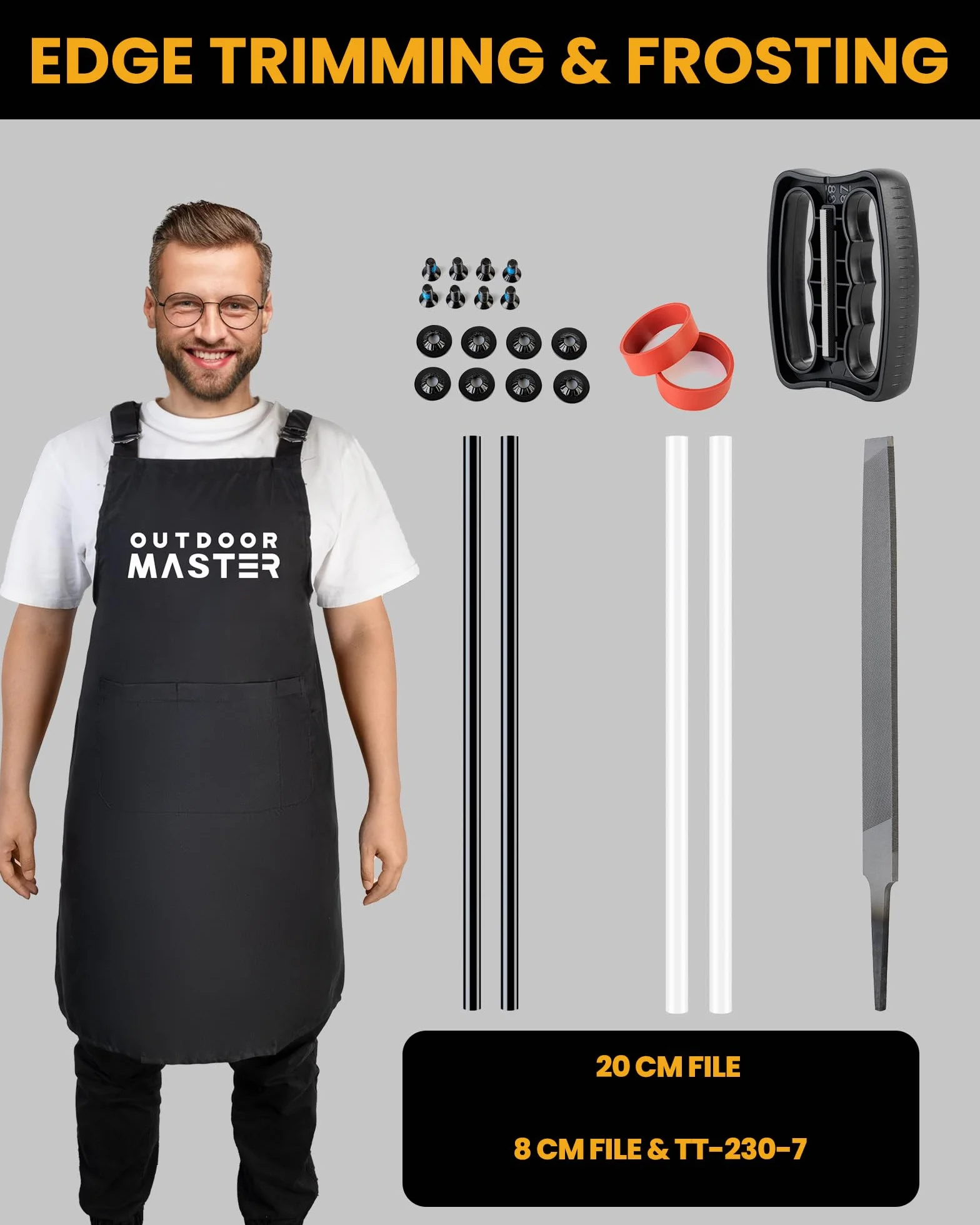 OutdoorMaster Kit de afinación y encerado para esquí y snowboard con plancha de cera, cera universal, afinador de bordes, cepillo, raspador de cera, Ptex, tornillo de fijación, banda de goma (negro)
