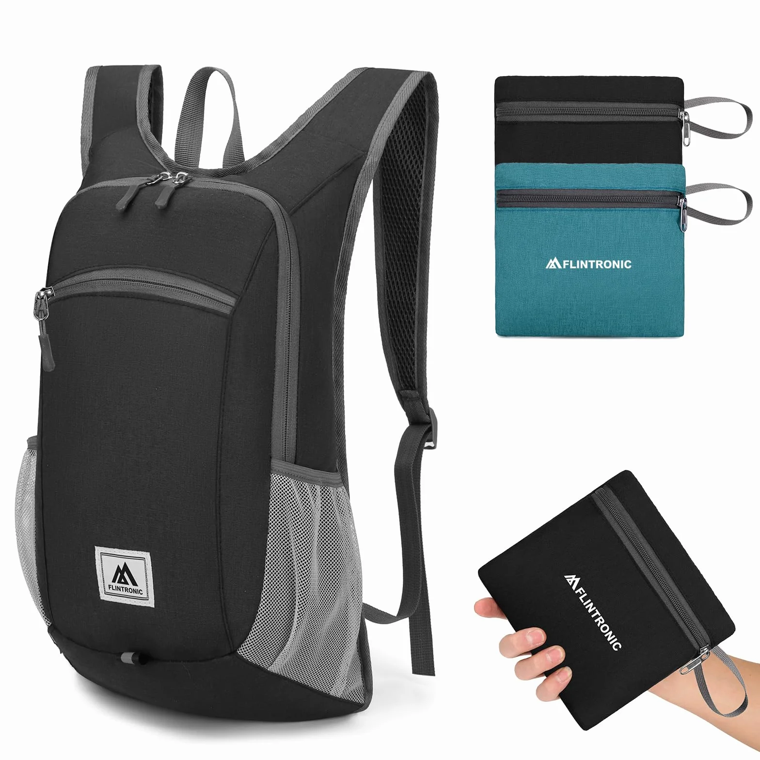 flintronic 16L Mochila Plegable Ultraligera Impermeable para Senderismo Viaje Negro