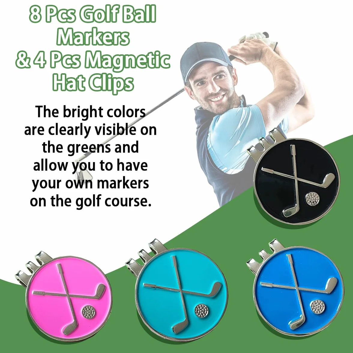 Juego de 12 marcadores de pelota de golf con clips magnéticos