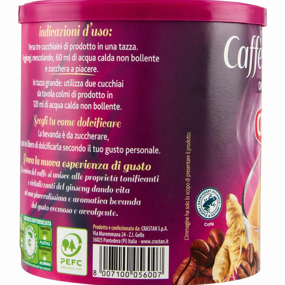 Crastan Ginseng e Caffe' Solubile, sin azúcar, ginseng instantáneo y café, 2 x (200 g, 25 tazas) + llavero Beni Culinari gratis
