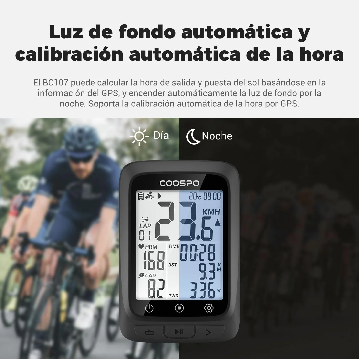 COOSPO BC107 GPS Computadora de Bicicleta Ant+ BLE5.0 IP67 Impermeable 2,4" Retroiluminada