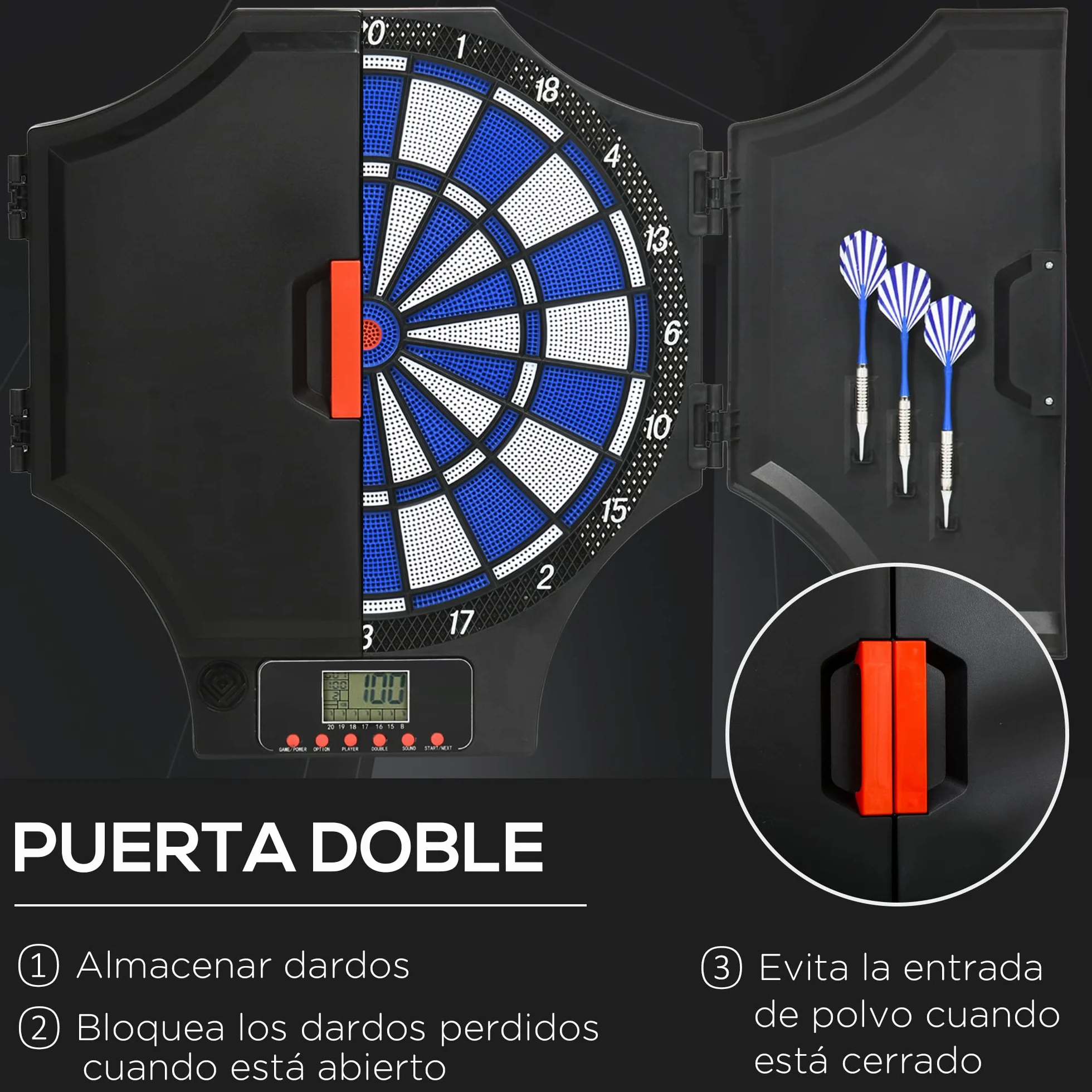SPORTNOW Diana Electrónica Plegable 31 Juegos 285 Programas 8 Jugadores Juego de Dardo Electrónico 6 Dardos Pantalla LCD 83x45x4 cm Negro