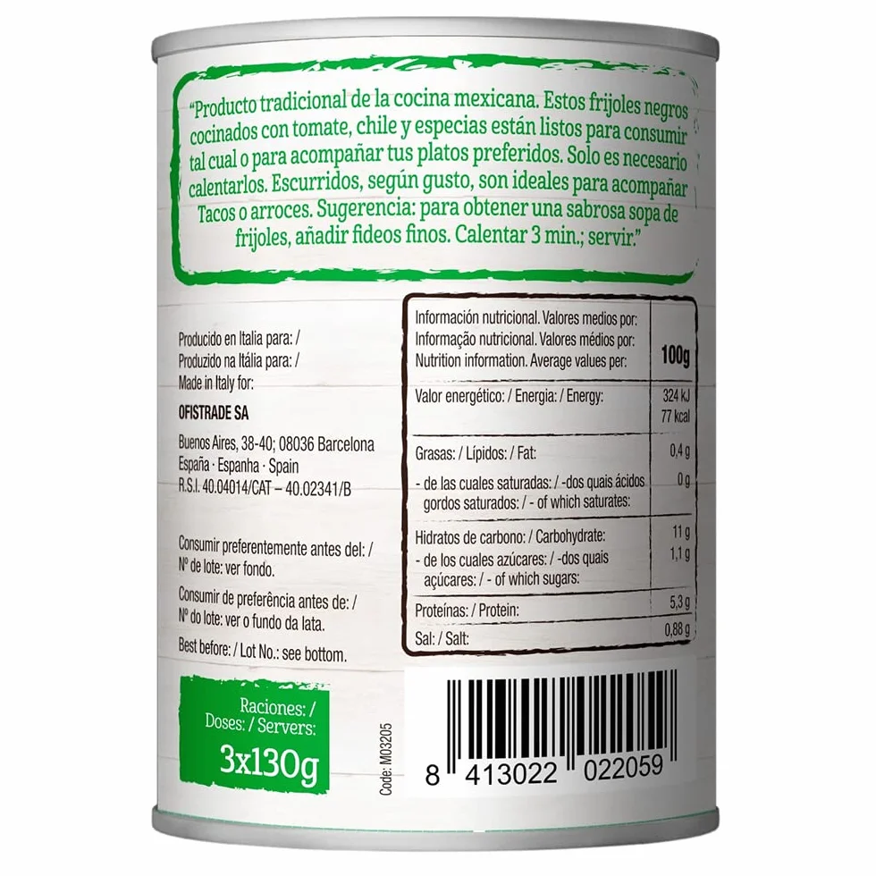 SAWORS - Frijoles Negros Enteros, Alubia Negra, Black Beans, Ideal para Burritos, Fajitas y Nachos, Comida Mexicana, 400g