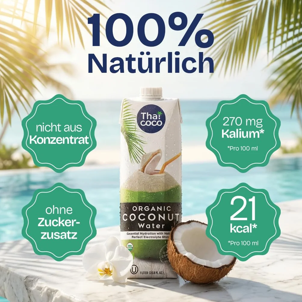 Thai Coco agua de coco 100% ecológica refresco natural Tailandia sin azúcar Tetra Pak 6x1 l