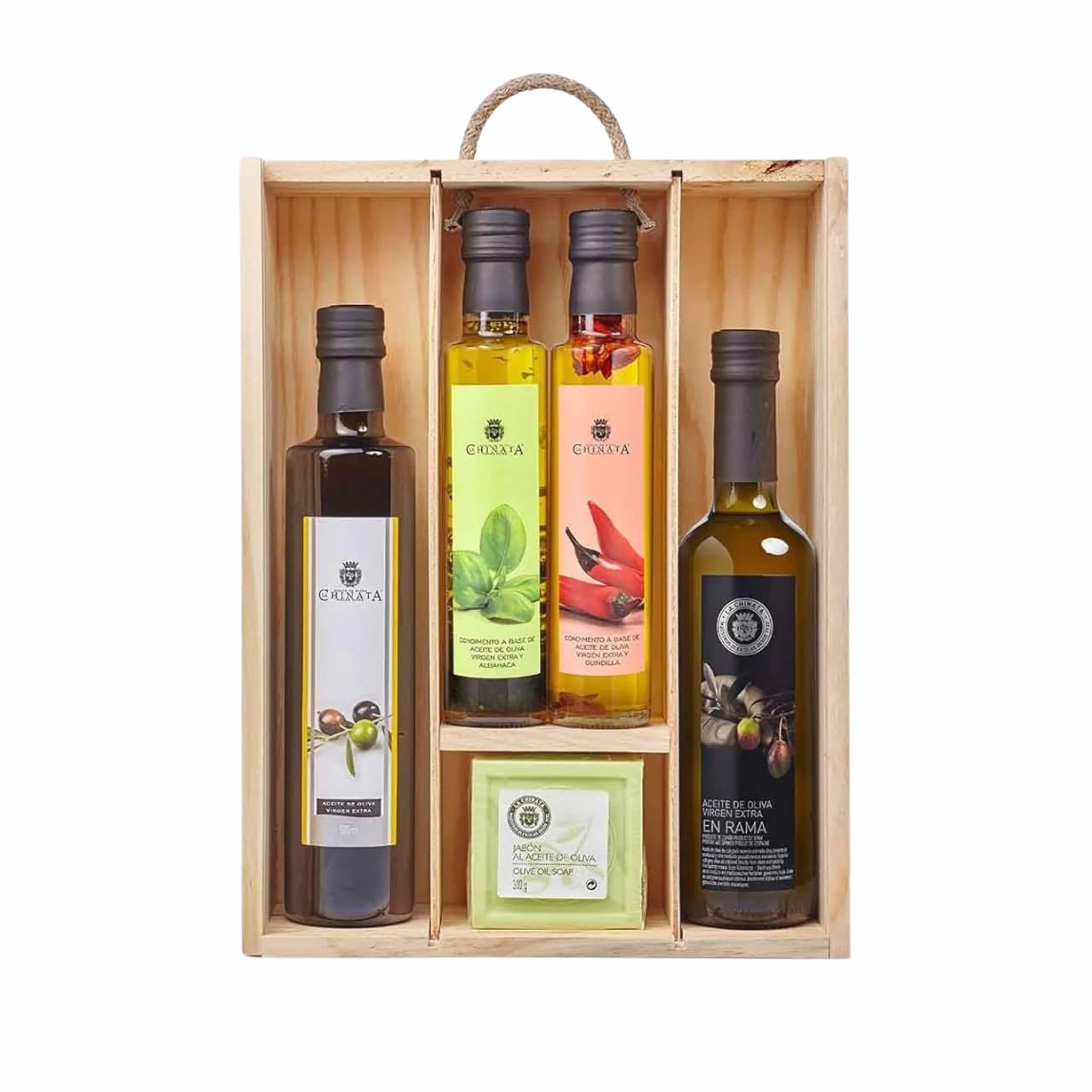 La Chinata Estuche Regalo Gourmet con Aceite de Oliva Virgen Extra – 2 Aceites Condimentados, AOVE en Rama, Jabón Natural