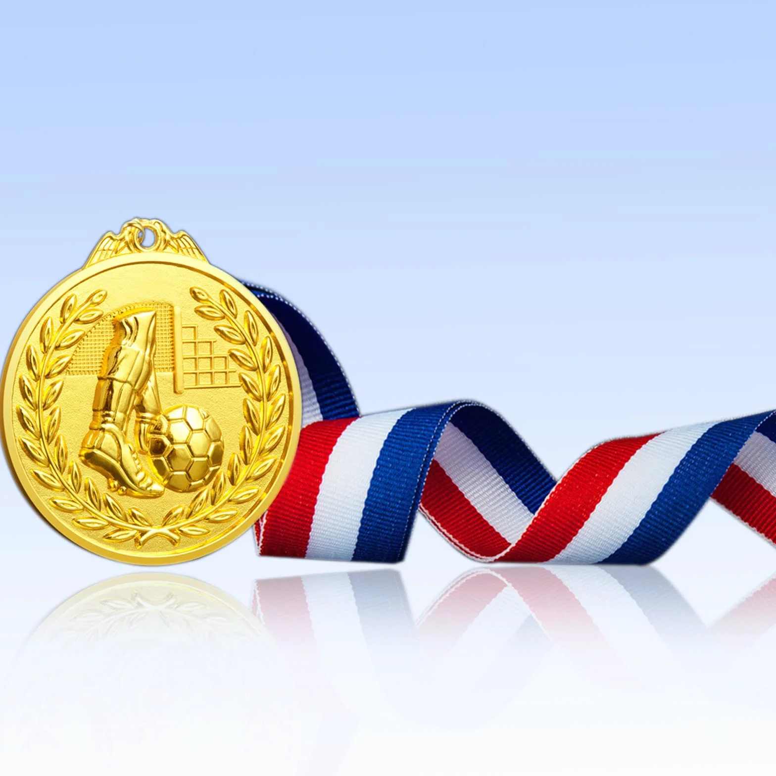 Donrime Medallas Niños Metal Futbol, Paquete de 12 Medallas de Metal Dorado con Cinta Tricolor