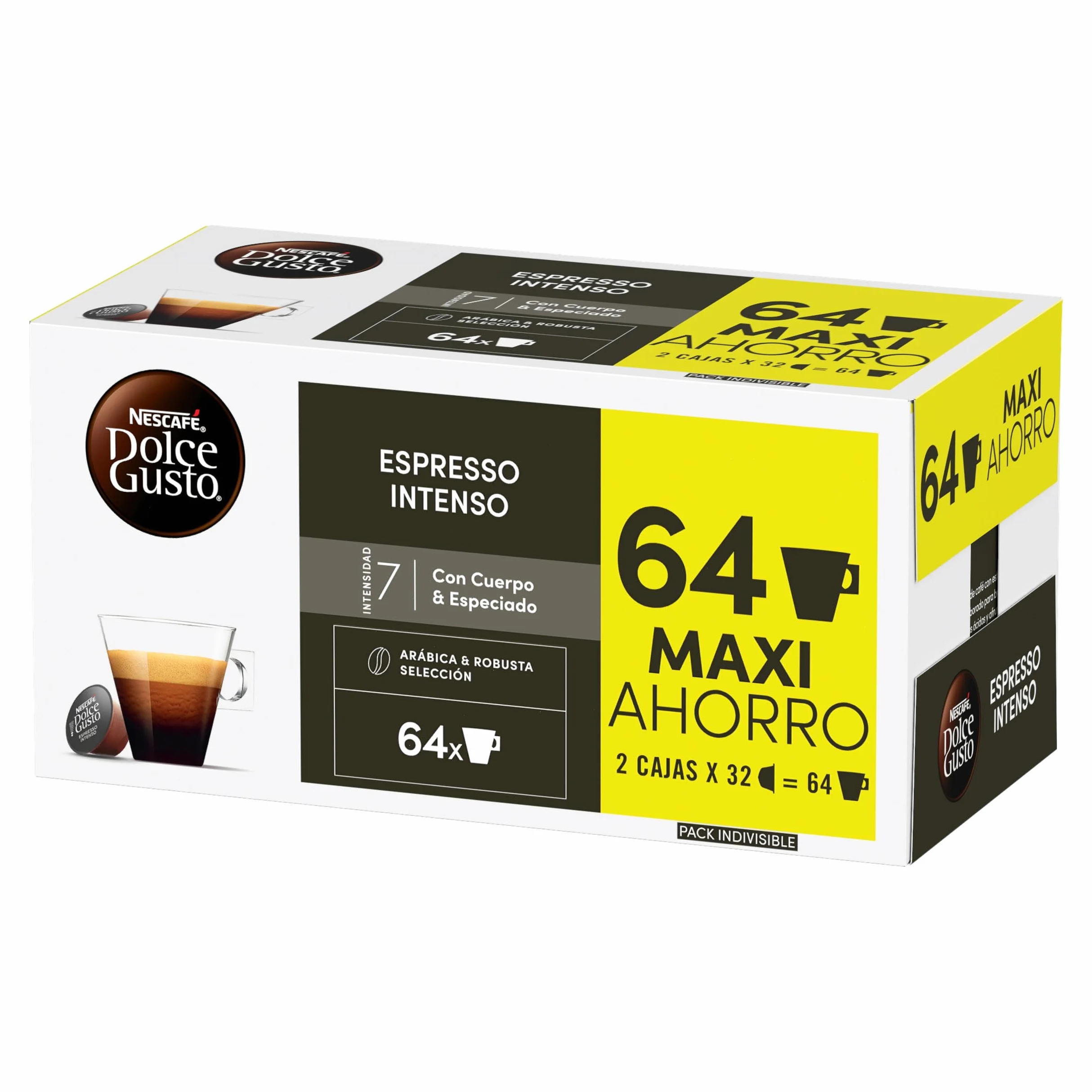 NESCAFÉ Dolce Gusto Espresso Intenso - Cápsulas de Café, 64 Cápsulas (2x32) - Orgiginales para cafeteras Dolce Gusto