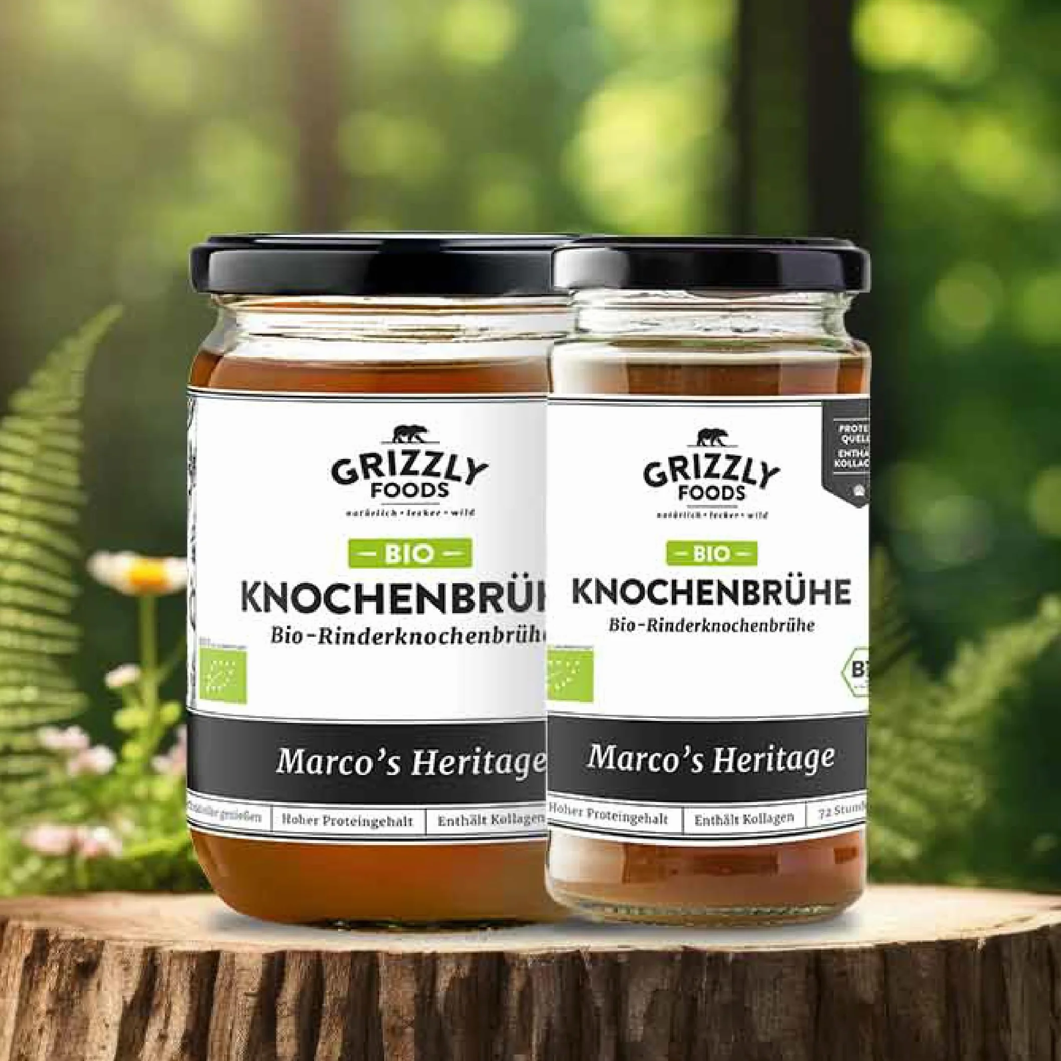 Grizzly Foods Caldo de Hueso de Ternera Orgánico 6 x 500 ml Colágeno 25 g Bone Broth