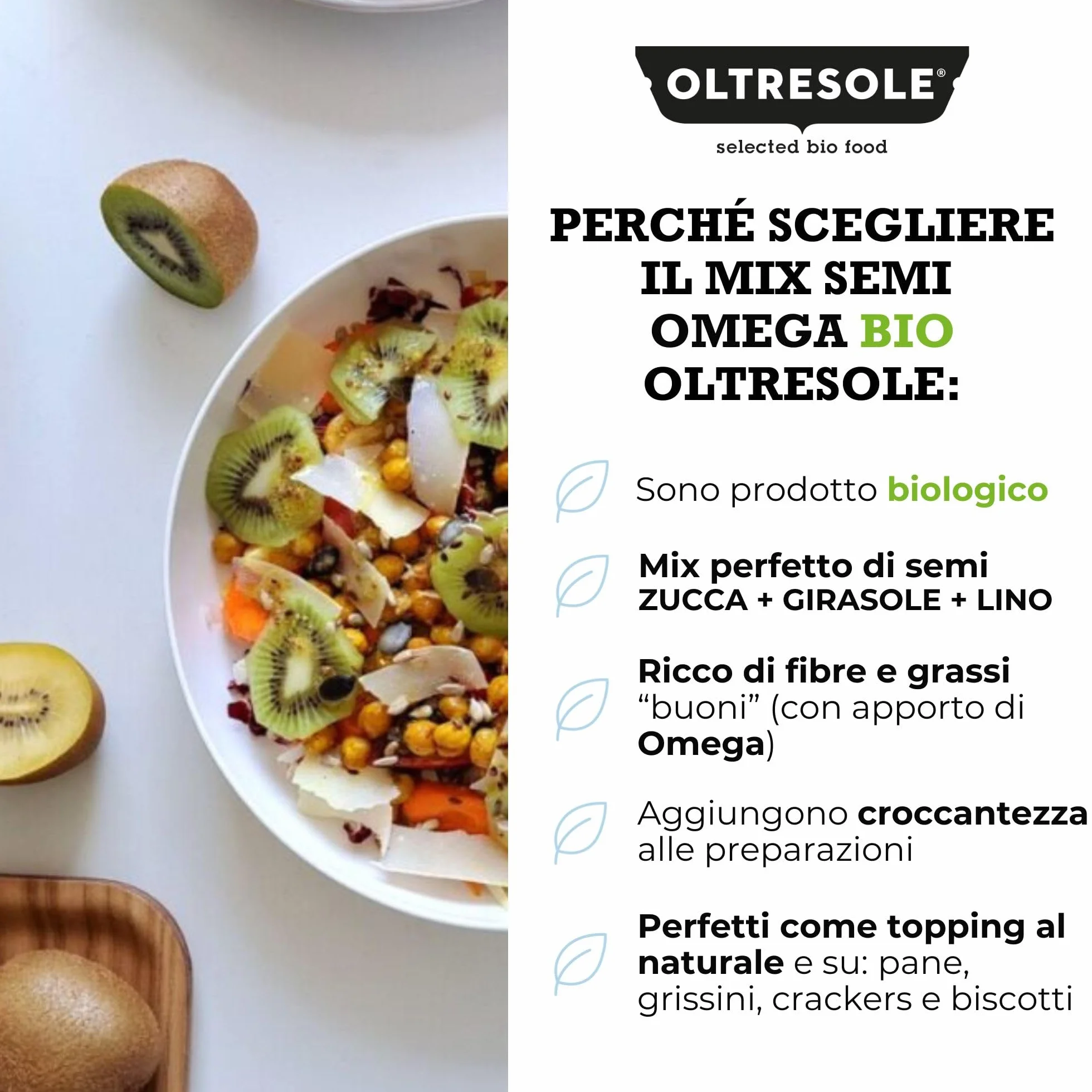 Oltresole, Mezcla De Semillas Omega Ecológicas 1 Kg (Calabaza, Girasol Y Lino), Mezcla De 3 Semillas Oleaginosas Crudas Enteras, Ricas En Proteínas, Fibra Y Omega 3