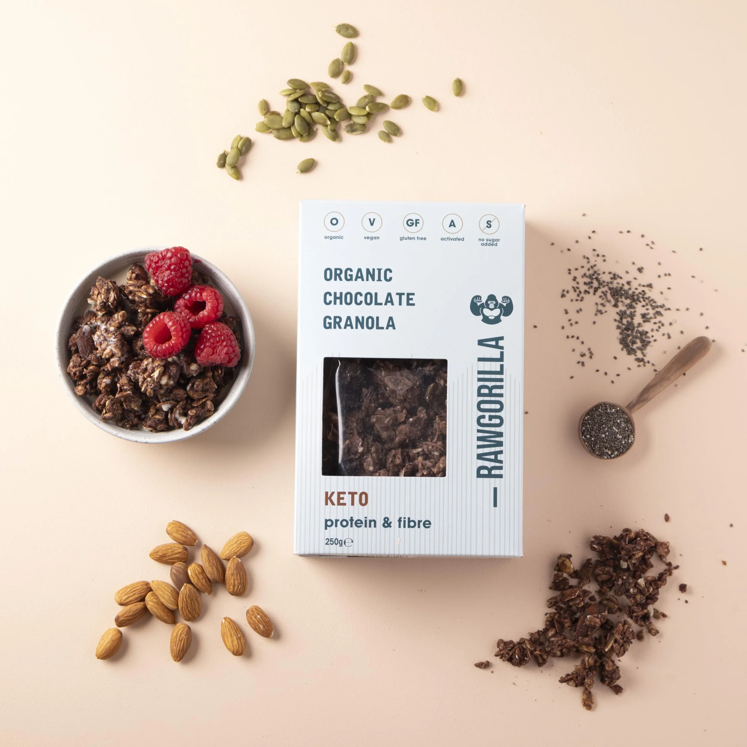 Raw Gorilla Granola Keto Con Cacao, 250 Gramo