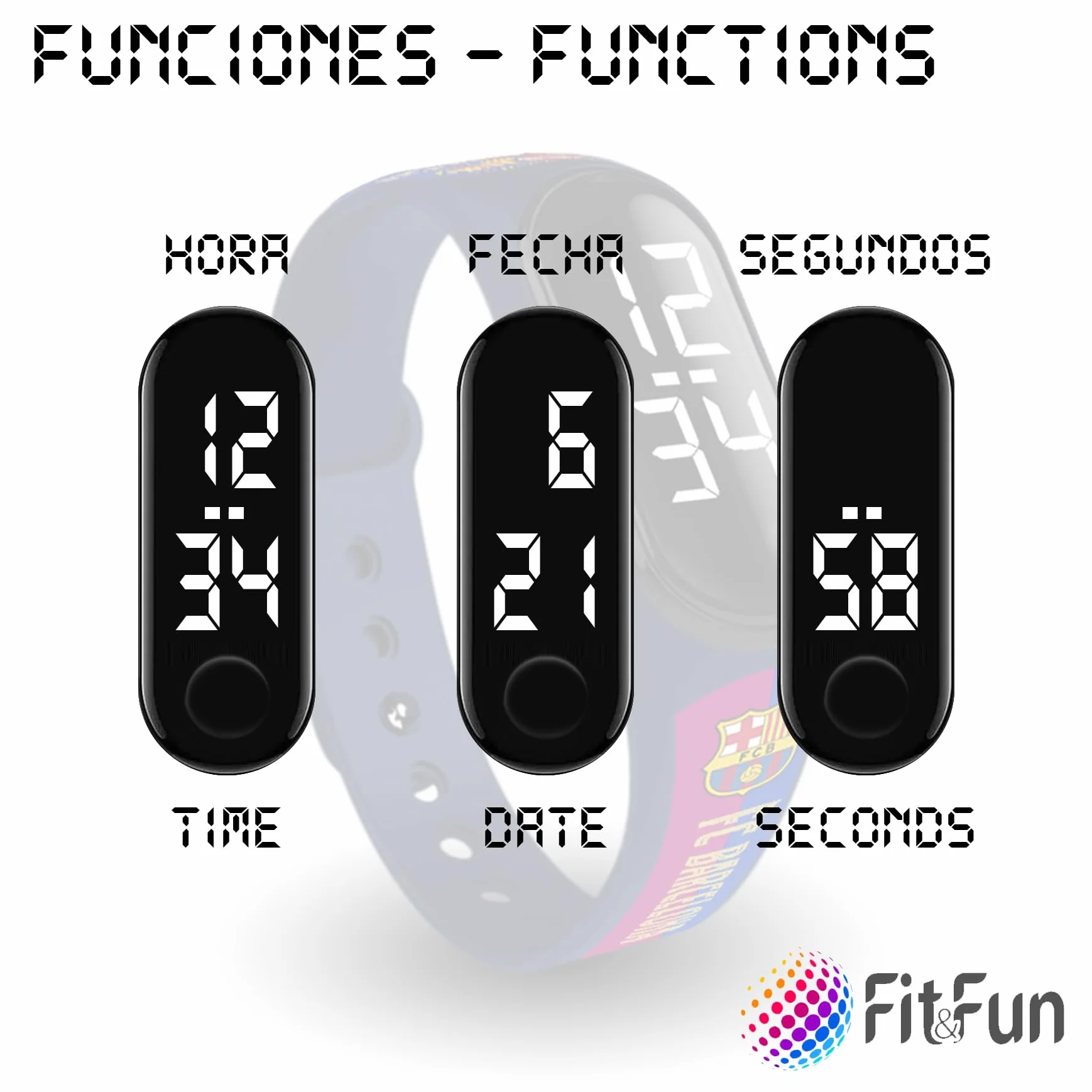 FIT & FUN Correa Oficial FC Barcelona Reloj Digital Resistente al Agua Deportivo Calendario
