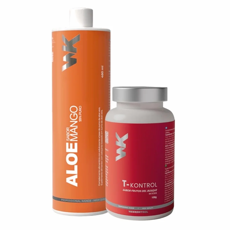 Weekontrol Pack Depurativo de Aloe Vera Puro para Beber 99%+Té Quemagrasas Potente. Set Depurativo Alóe+Te Detox, Limpieza, Digestión y Control de Peso (700Gr, Aloe Mango-Té Frutos del Bosque)
