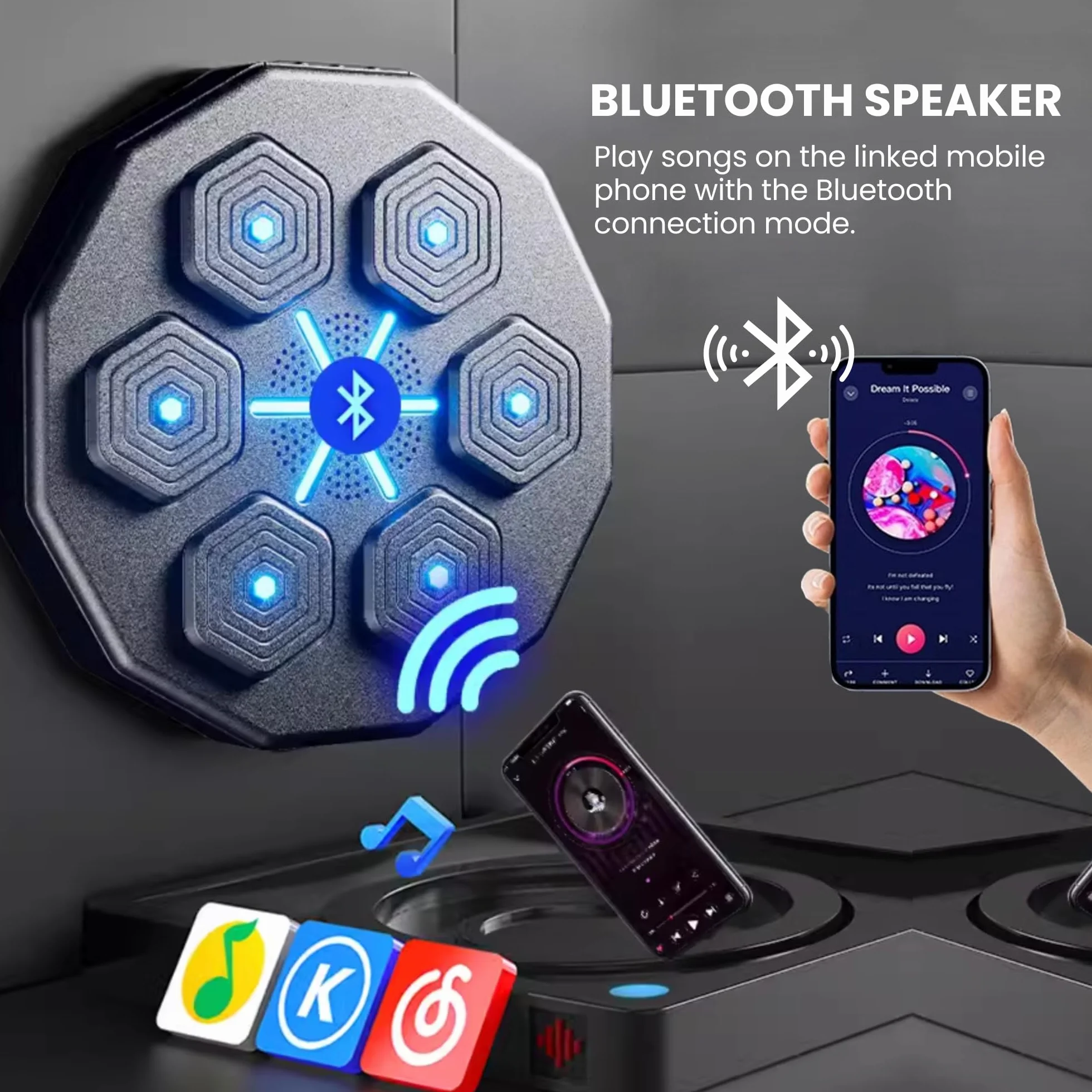 MAGIC SELECT Máquina de Boxeo Musical, Almohadilla de Boxeo LED con Bluetooth, 42x42x7 cm