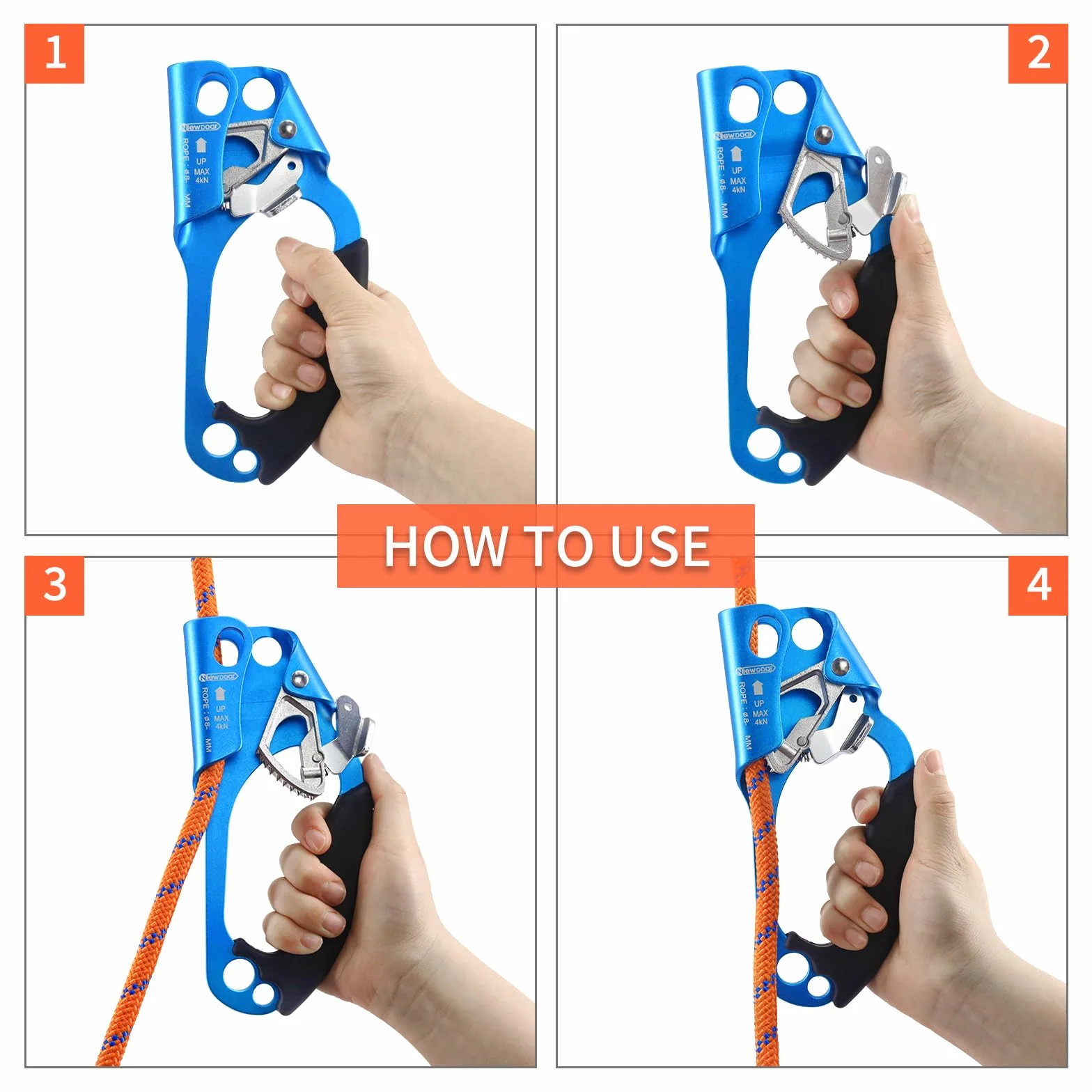 NewDoar Hand Ascender Rock Climbing Tree Arborist Rappel Gear for 8~12MM Rope