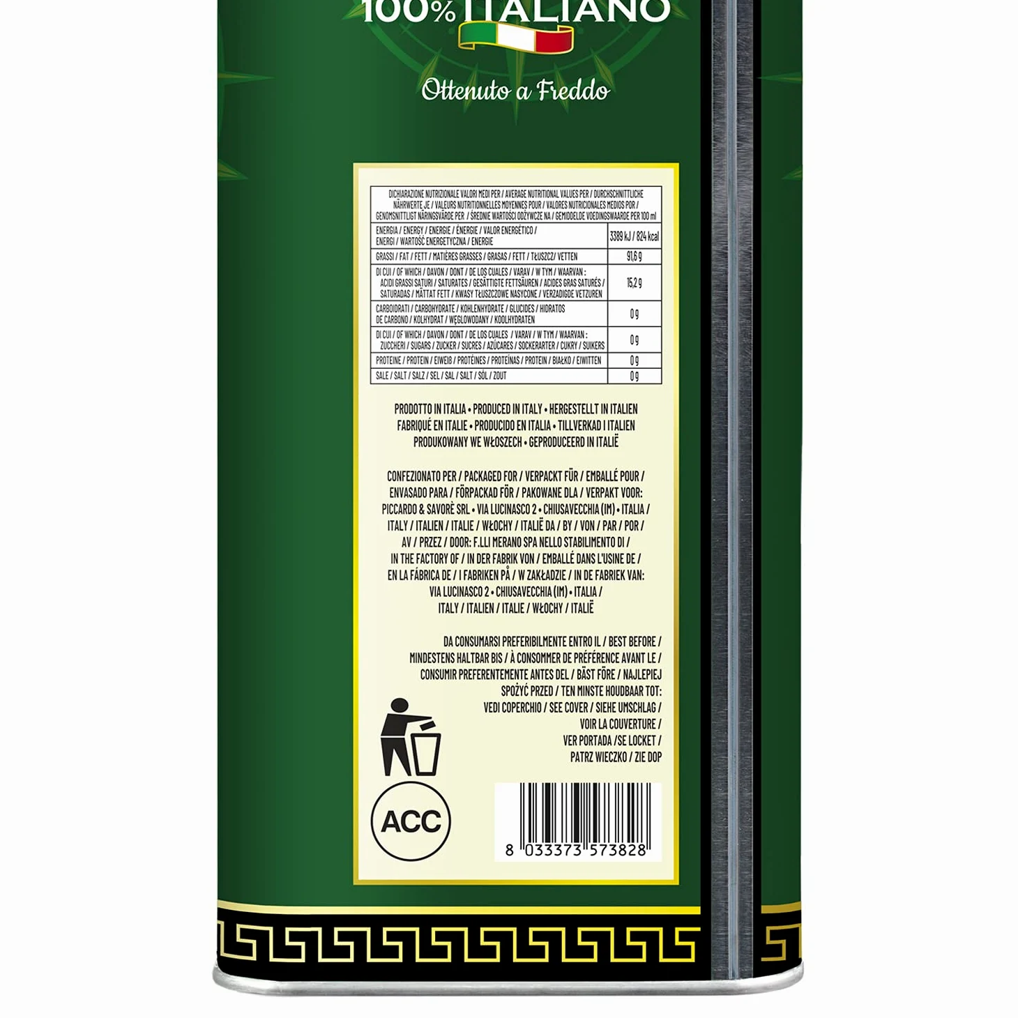Le Terre di Colombo – Aceite de oliva virgen extra 100% italiano, 5 L