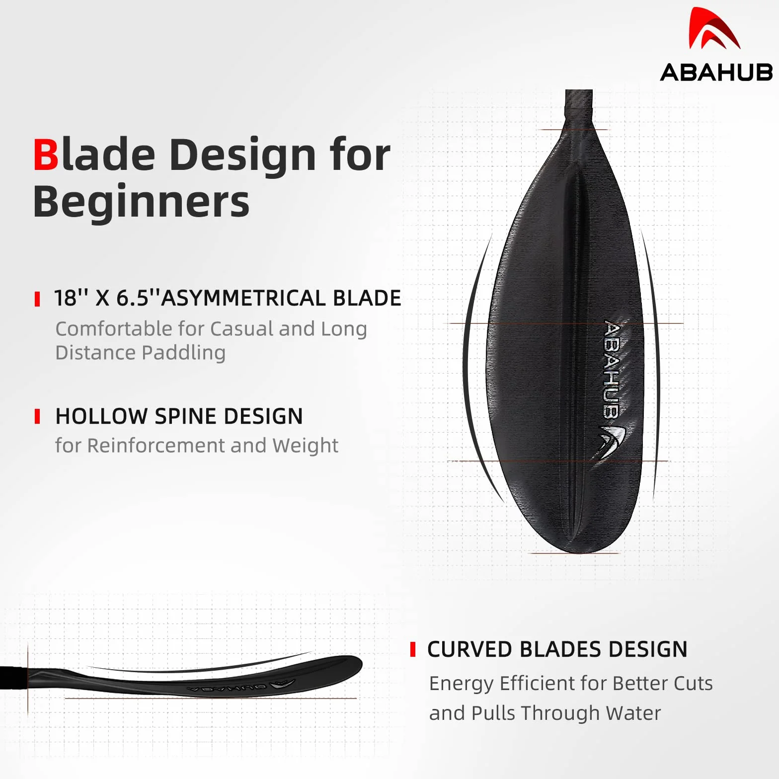 Abahub Remo Kayak Carbono 230 cm Ajustable 220-240 cm Pala de Kayak con Línea Hoja de Plástico