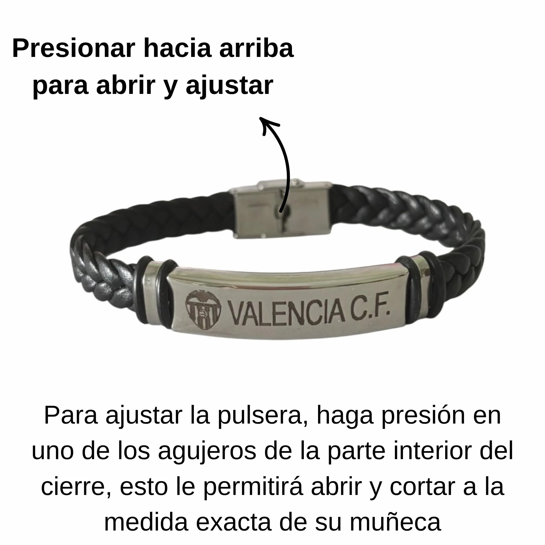 Pulsera ajustable acero cuero Escudo VALENCIA C.F. caja regalo hombre mujer