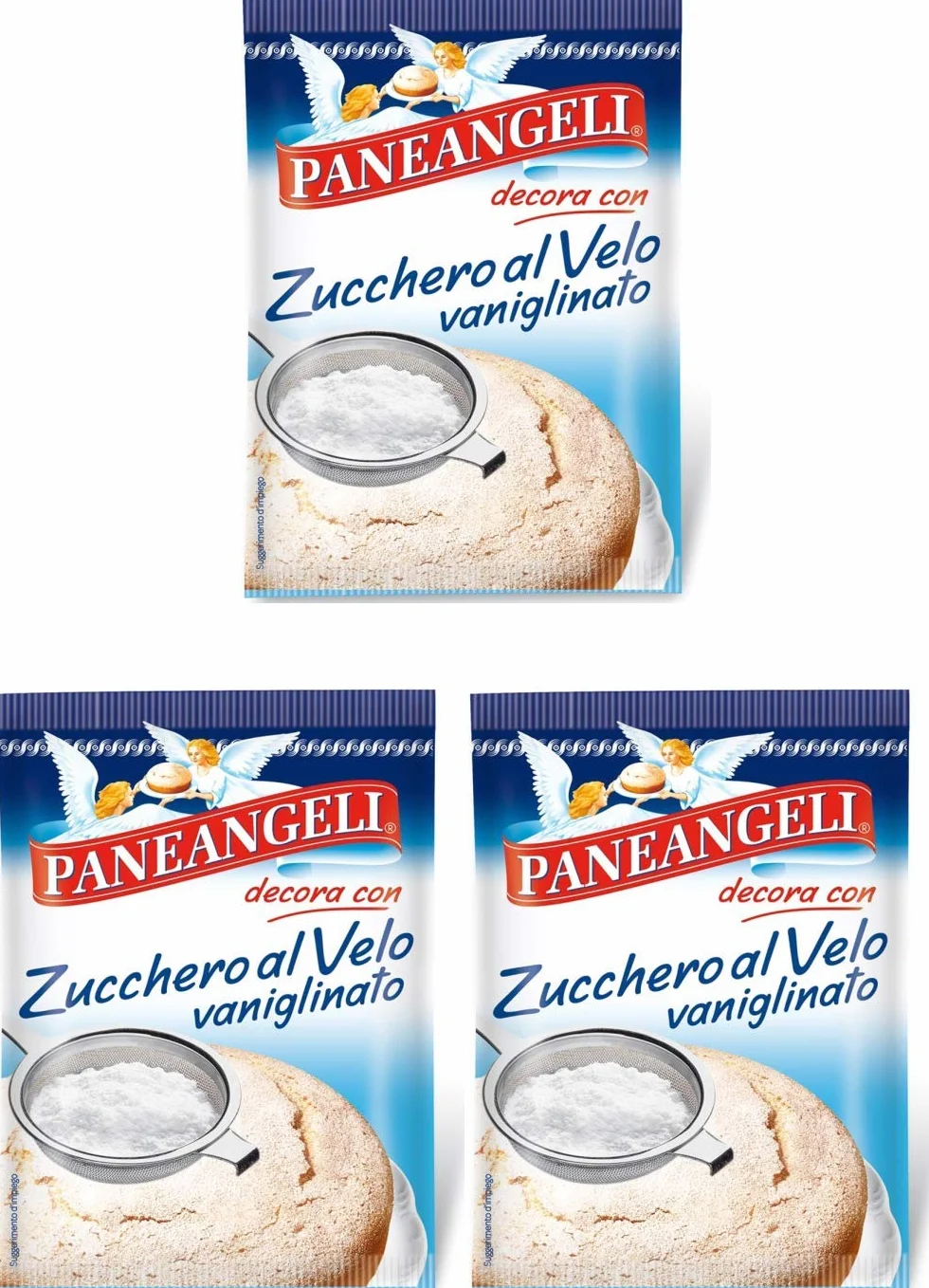 Paneangeli Zucchero Al Velo Azúcar glaseado con sabor a vainilla 4.5 oz 125 gr, paquete de 3