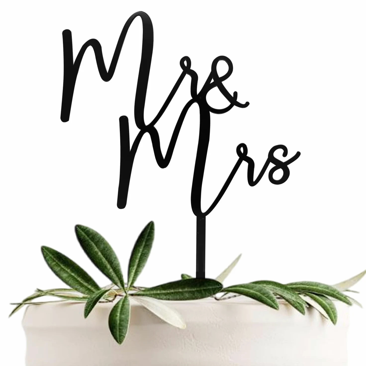 Mr & Mrs - Decoración acrílica negra para tartas de novia y novio, decoración de boda (diseño 02)