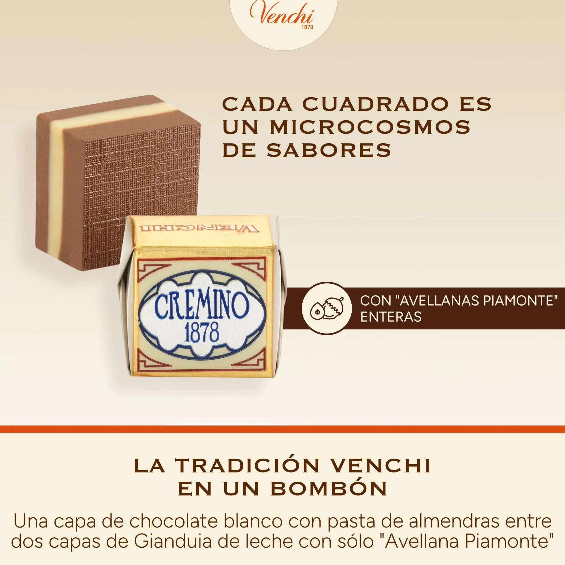 Venchi - Cremini 1878, Bombones de Triple Capa con exclusivamente Pasta de “Avellana Piamonte IGP” y Almendra, 1 kg, Sin Gluten, Sin Colorantes y Sin Conservantes