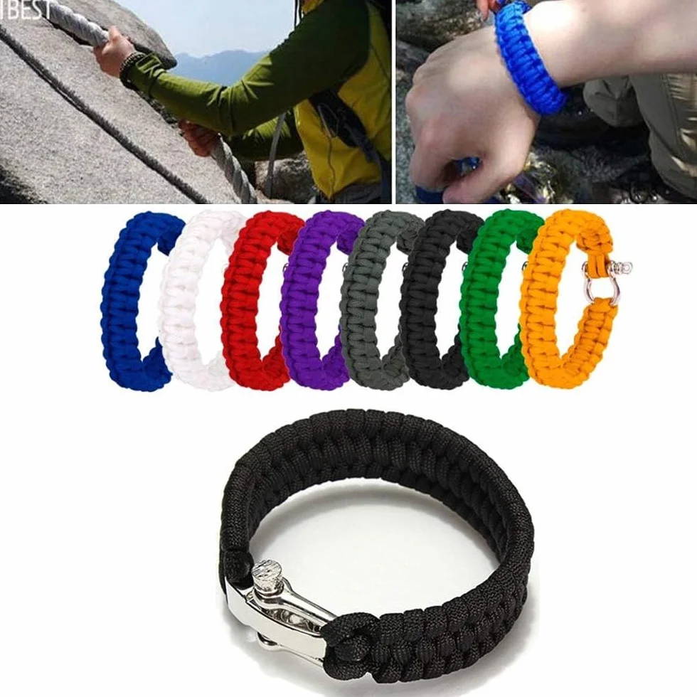 Pulsera de supervivencia de paracaídas SEIWEI, cuerda tejida con hebilla ajustable de acero inoxidable para camping y senderismo (rojo)